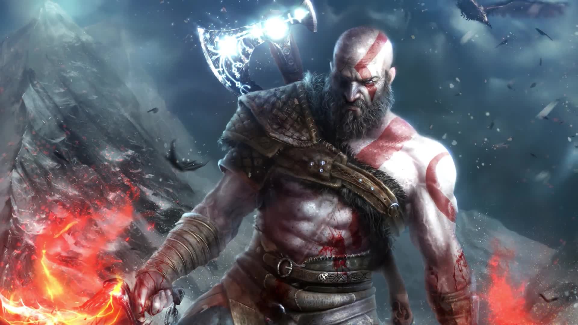 1920x1080 Kratos with Leviathan Axe. God Of War Game 4K Theme Desktop Wallpaper