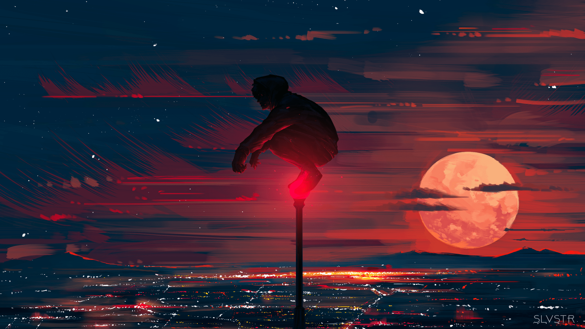 1920x1080 Anime Boy Cityscape with Moon Ultra HD Wallpaperx2700