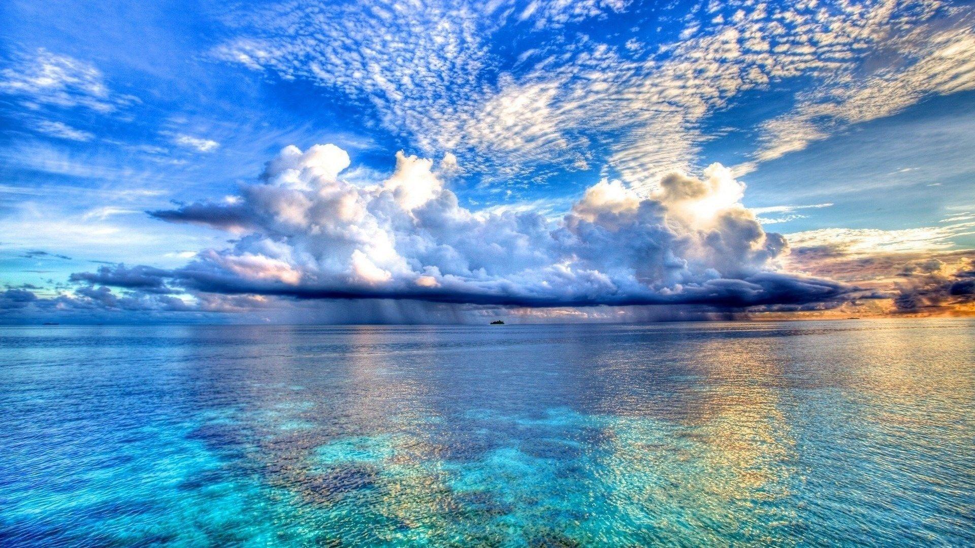 1920x1080 nature blue sea and clouds background wallpaper HD. ololoshenka
