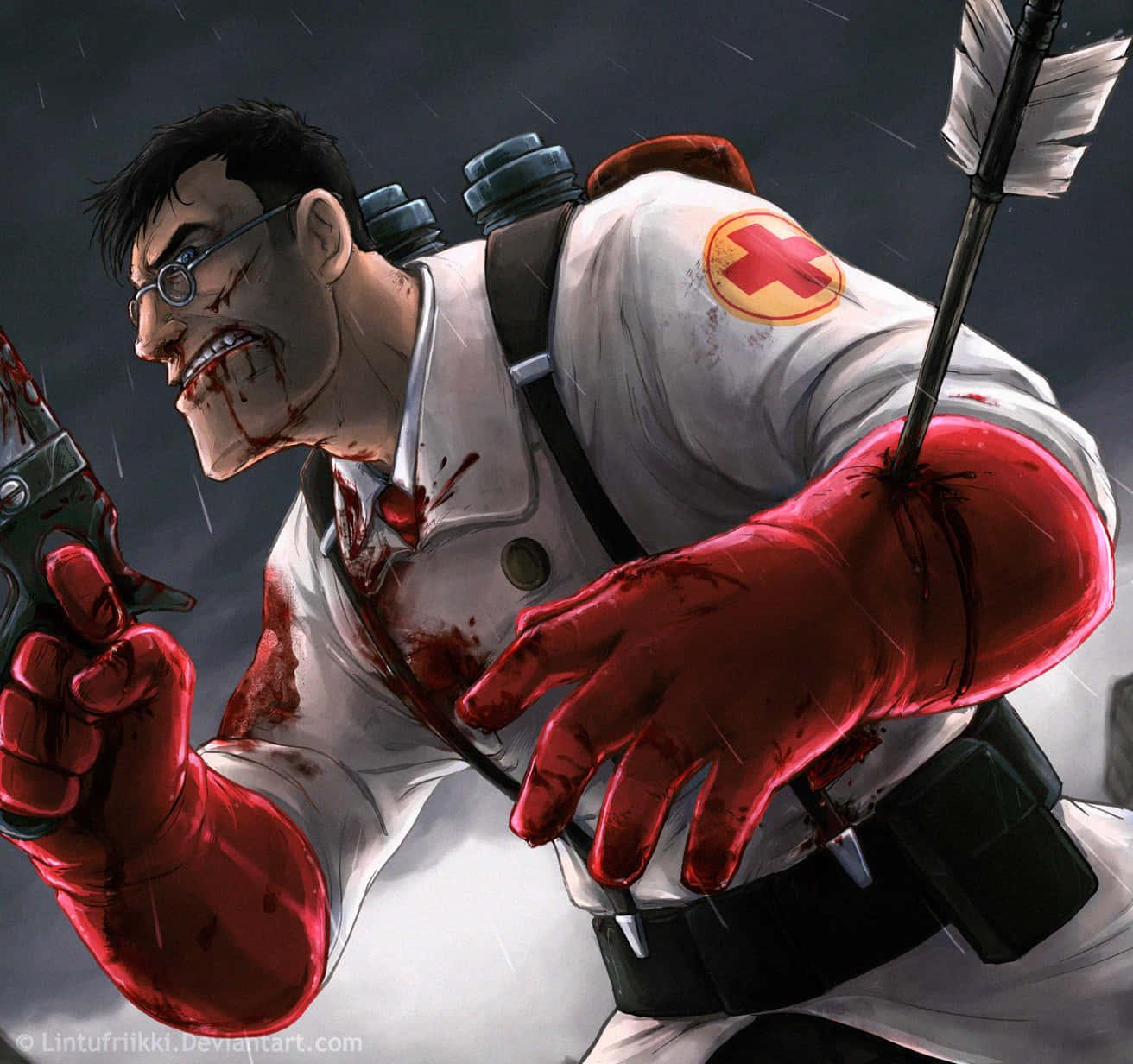 1312x1232 Download Tf2 Medic Villain Character Injured Wallpaper