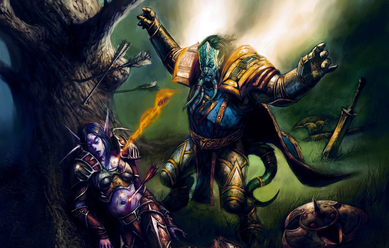 1332x850 Wallpaper Elf, World of Warcraft, Blizzard, Paladin, Draenei, Wounds, Arrows image for desktop, section игры