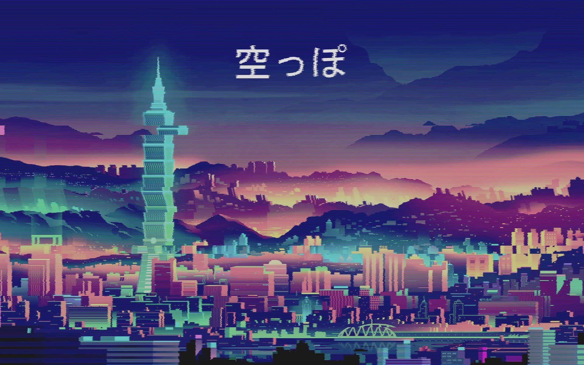 1920x1200 Download A Cityscape With Neon Lights And A City In The Background Wallpaper