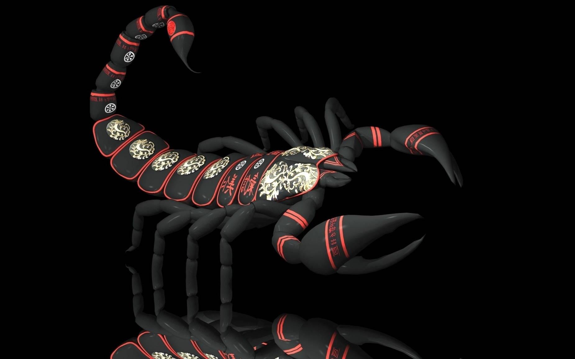 1852x1158 Download Scorpion Black And Red Chinese Design Wallpaper