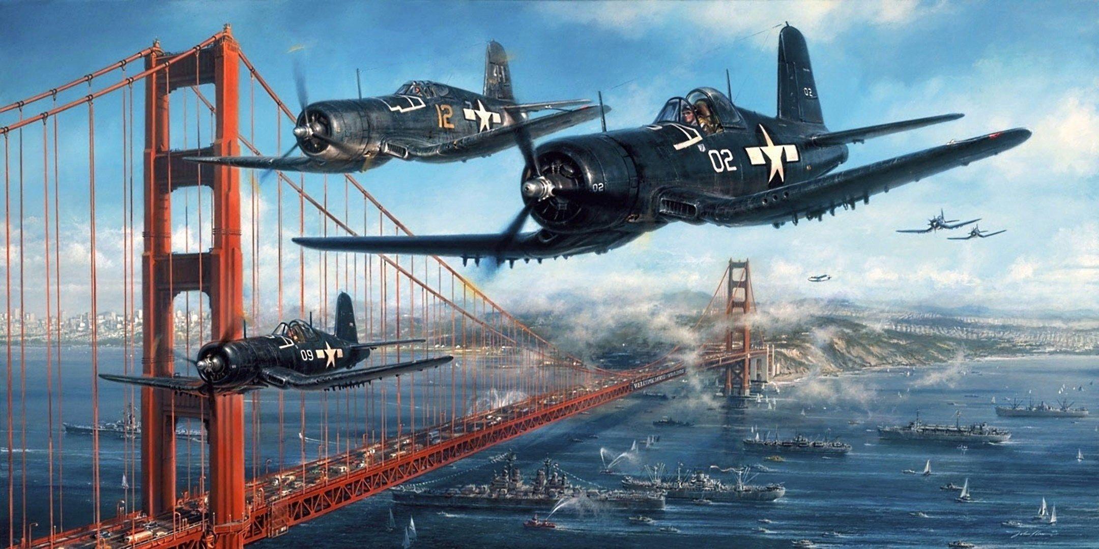 2160x1080 desktop wallpaper for vought f4u corsair