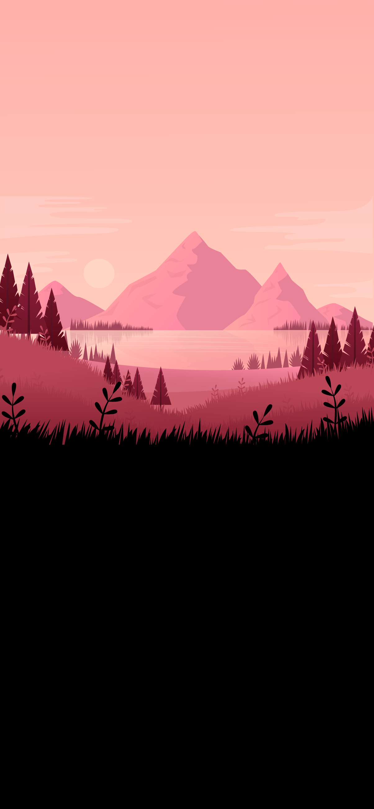 1205x2609 BLACK AMOLED MINIMALIST NATURE LANDSCAPE PHONE WALLPAPER 4K