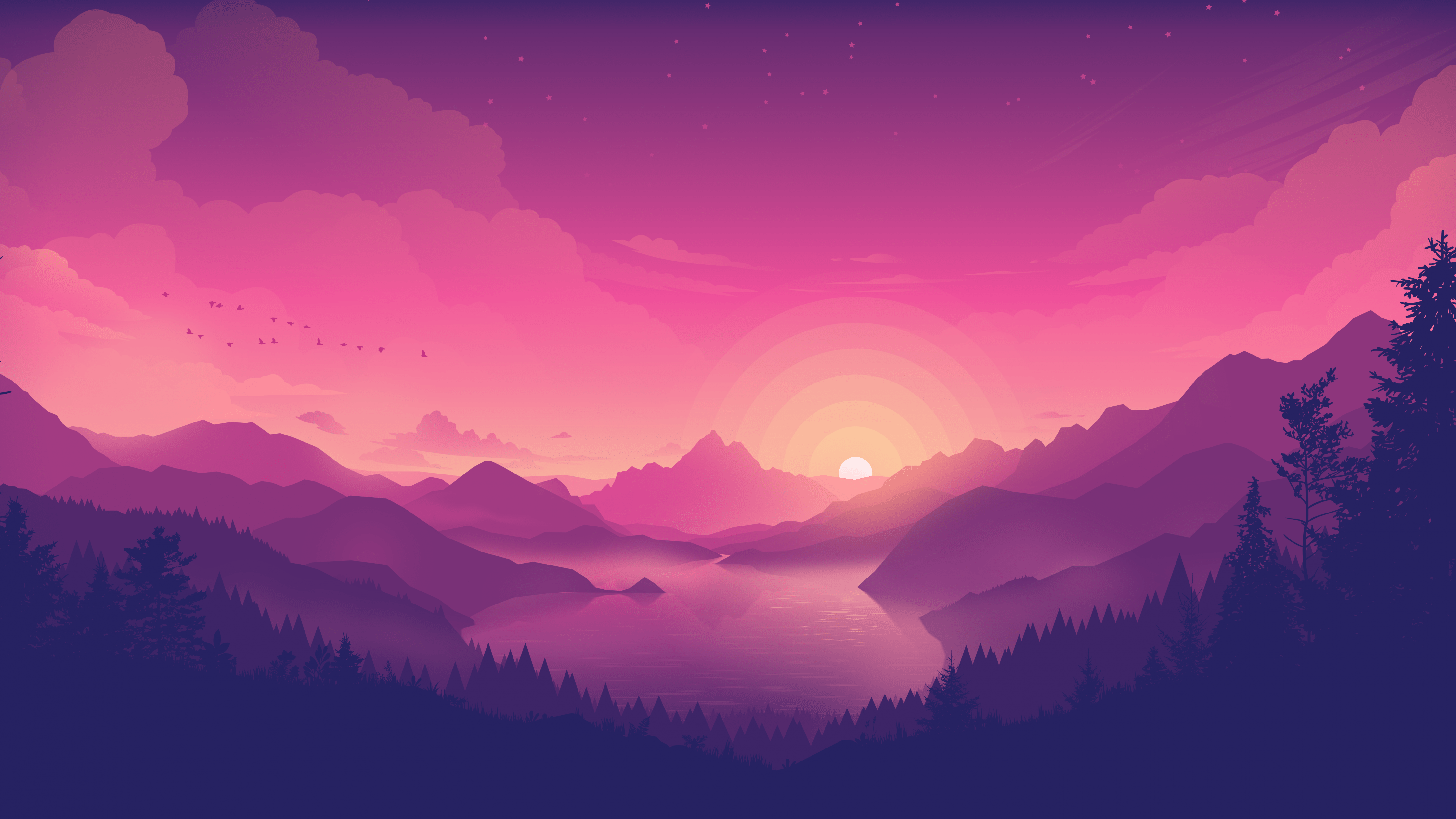 4480x2520 Lakeside Wallpaper 4K, Pink sky, Sunset, Nature