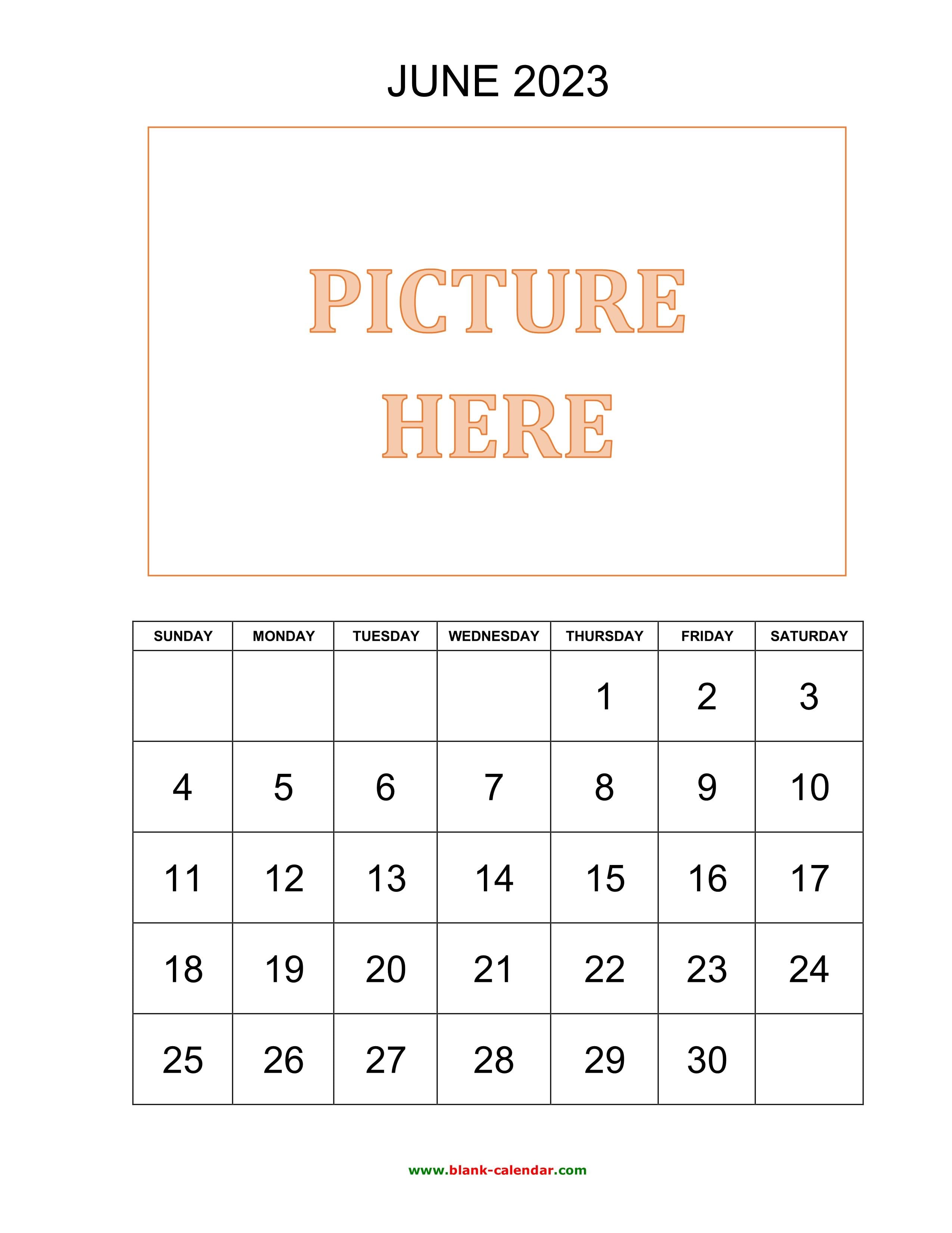 2550x3300 Free Download Printable June 2023 Calendar, picture can be placed