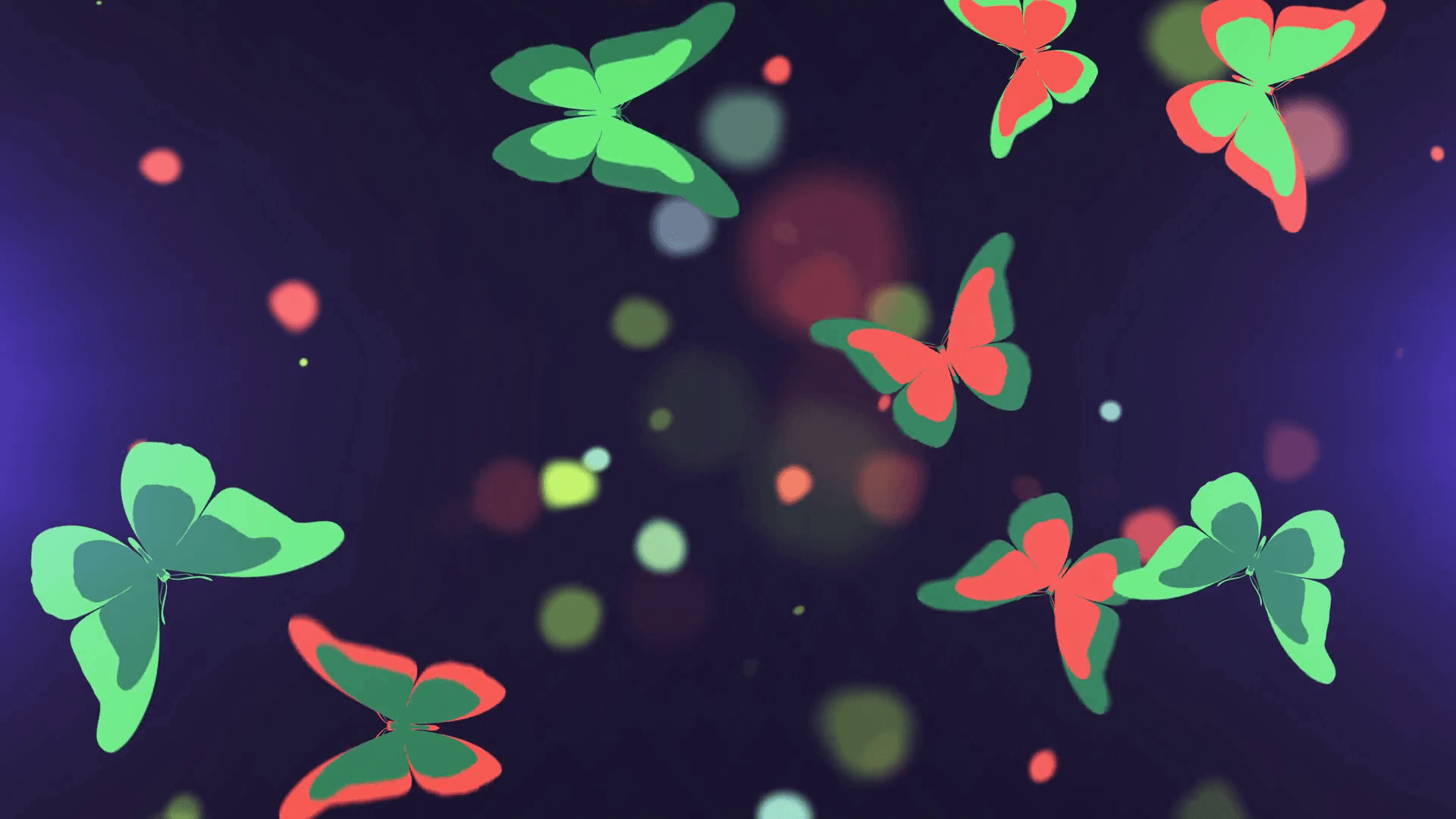 1920x1080 Beautiful colorful butterflies swarm flying on screen on a dark