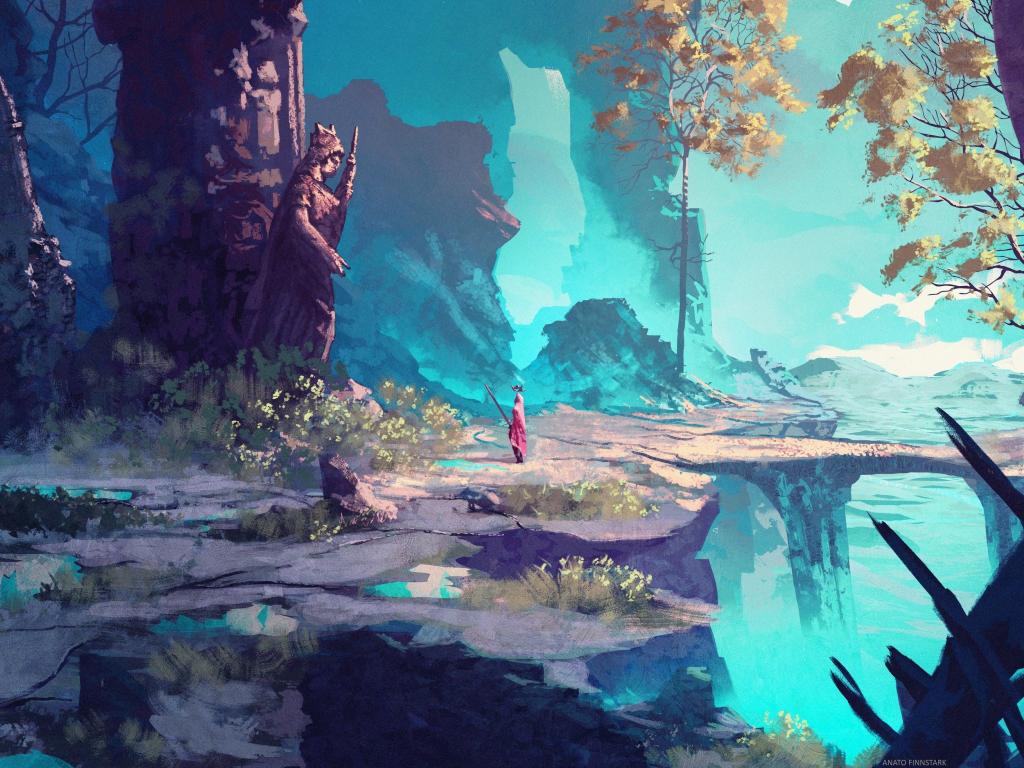 1024x768 Wallpaper fantasy, stature and warrior, forest, art desktop wallpaper, HD image, picture, background, 96fbc0