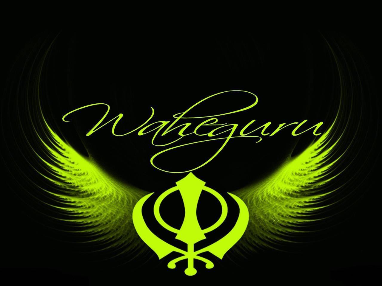 1280x960 Download Neon Green Sikhism Symbol Waheguru Wallpaper
