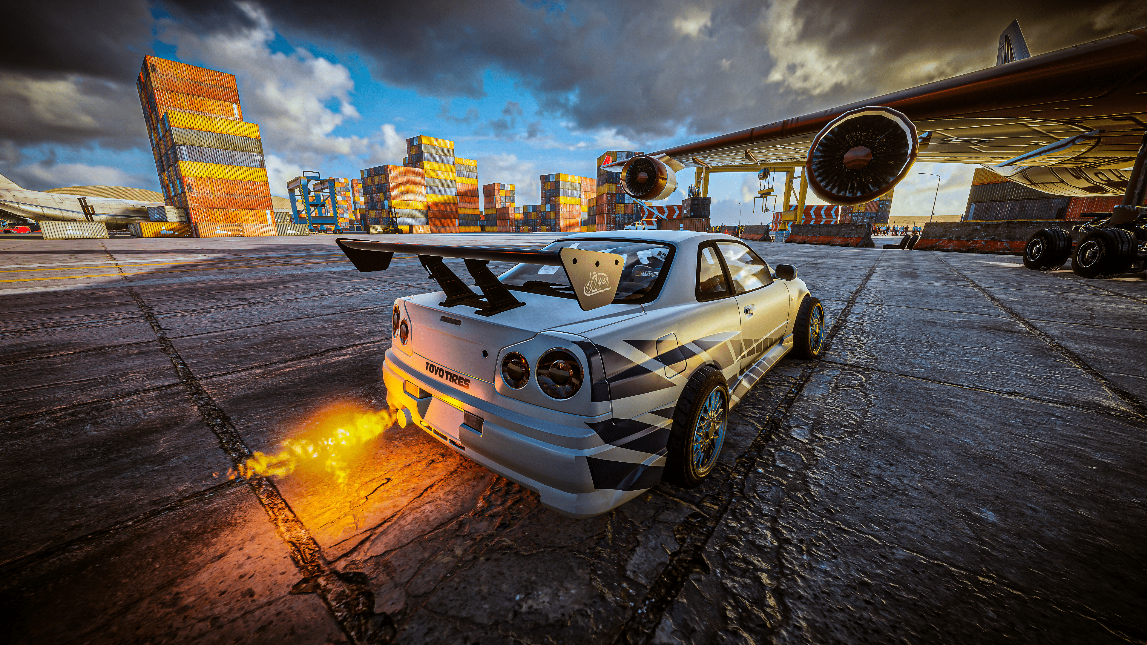 3840x2160 CarX Drift Racing Online Nissan Nissan Skyline R34 Vehicle Car Video Games Video Game Art Reflection Wallpaper:3840x2160