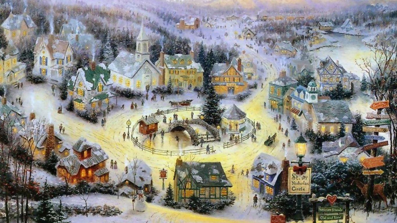 1366x768 Thomas Kinkade Christmas Background