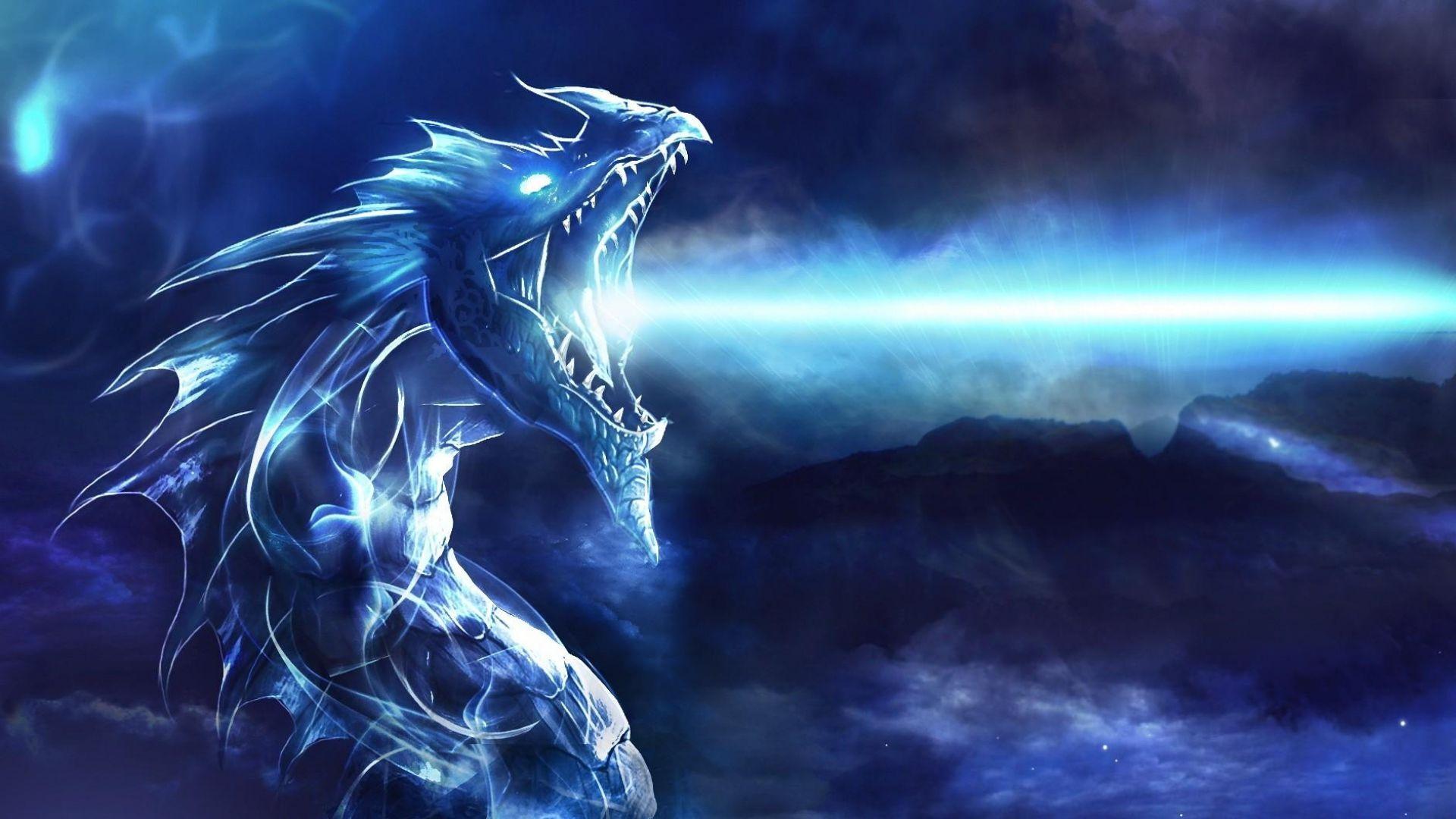 Fire Blue Lightning Dragon Wallpaper