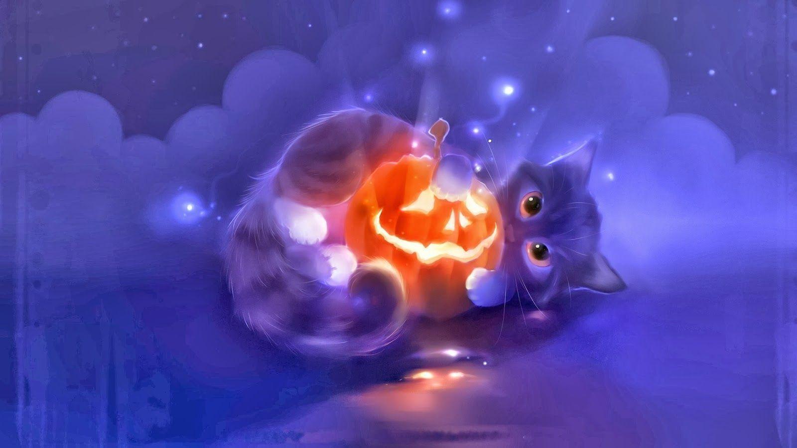1600x900 Halloween Cat Wallpaper