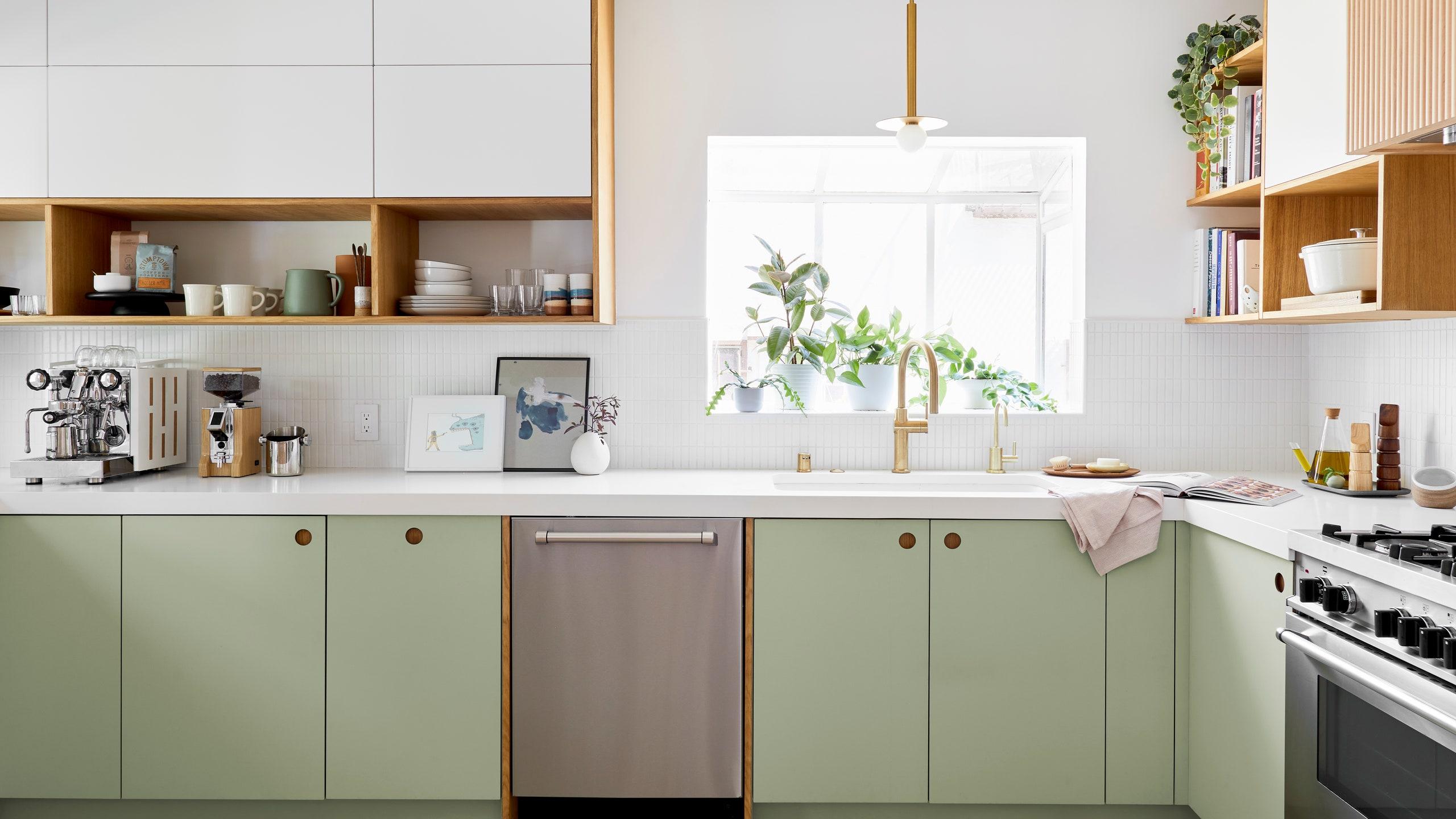 2560x1440 This Pistachio Kitchen Combines Nods to the '60s and Scandi Minimalism