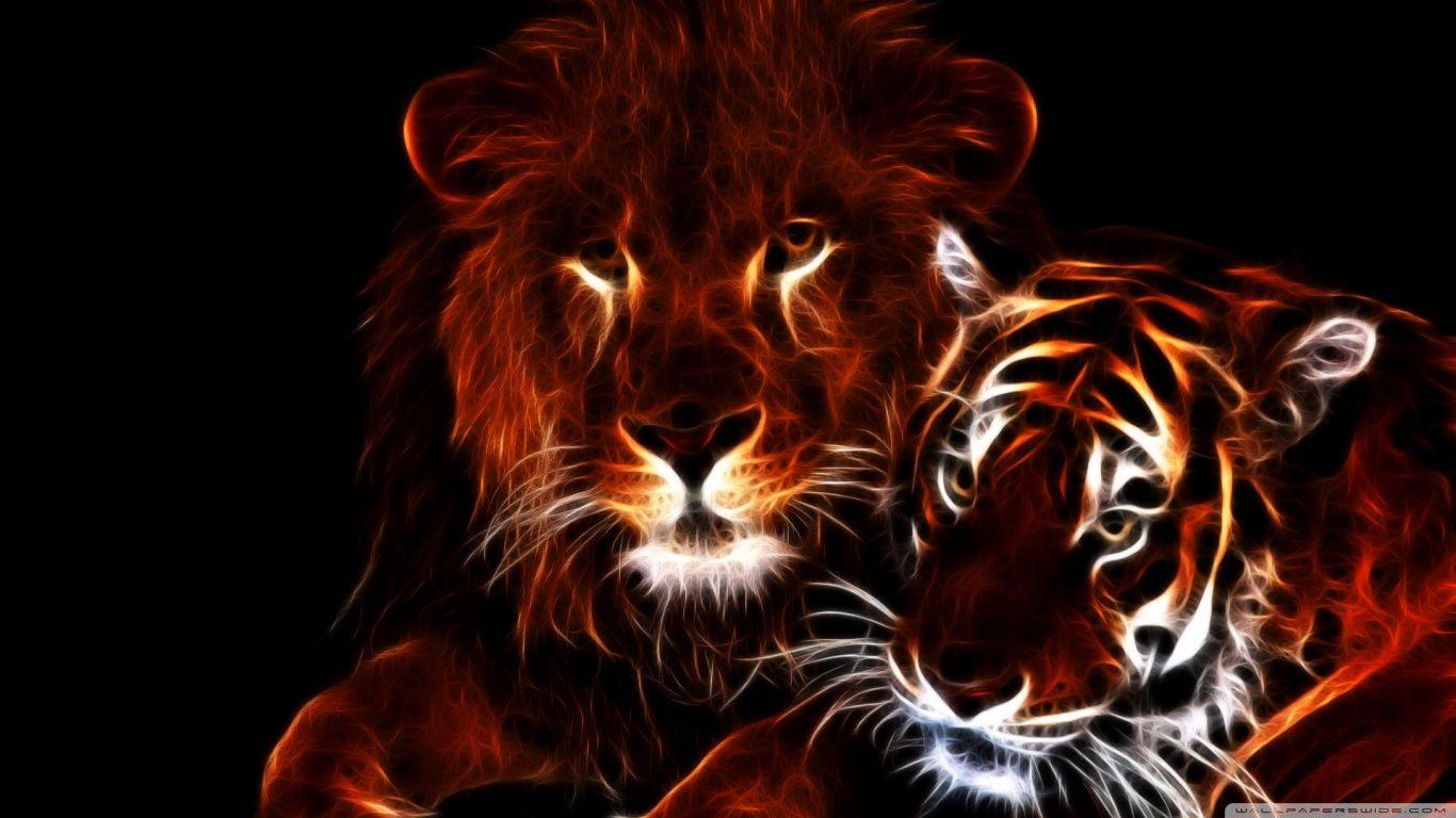 1366x768 Tiger And Lion Wallpaper