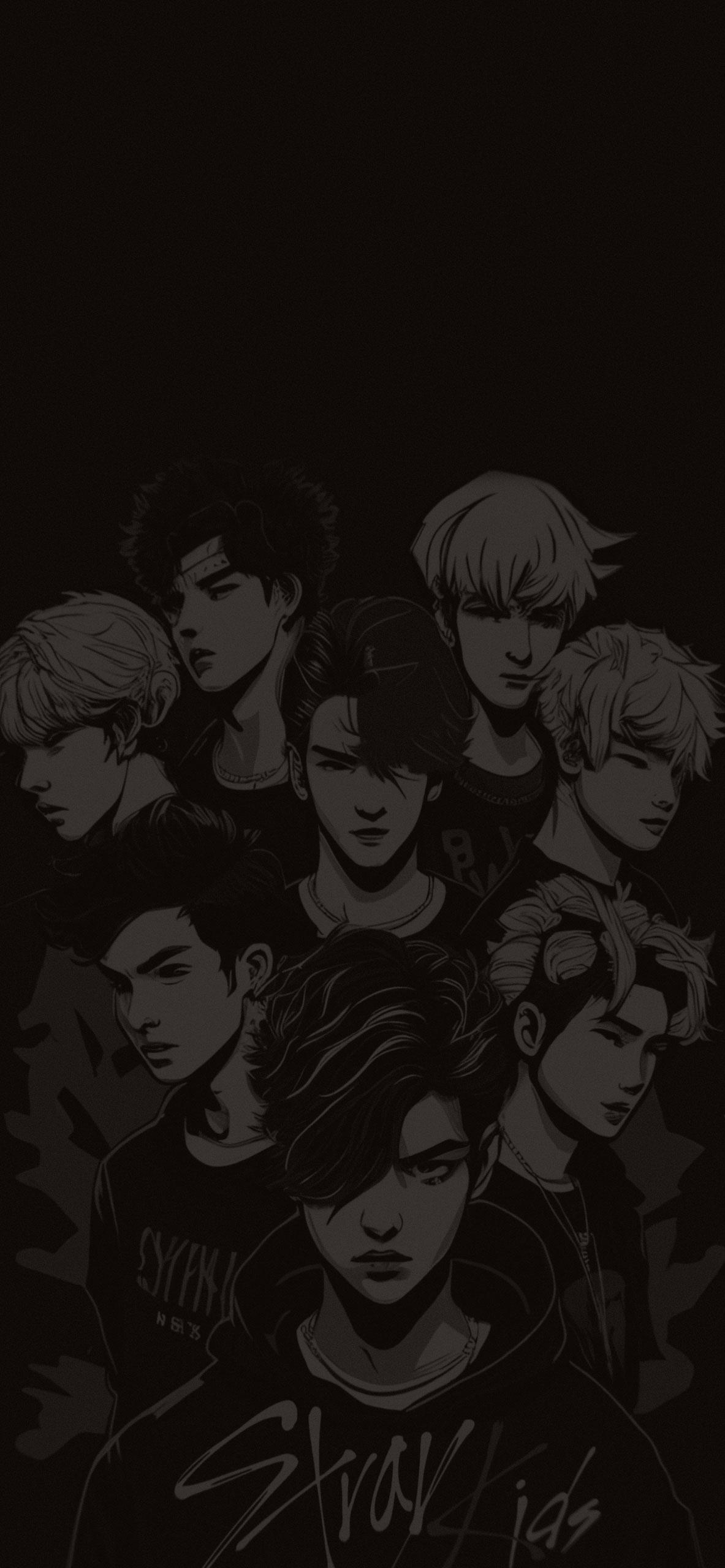 1183x2560 Stray Kids Black Wallpaper Phone