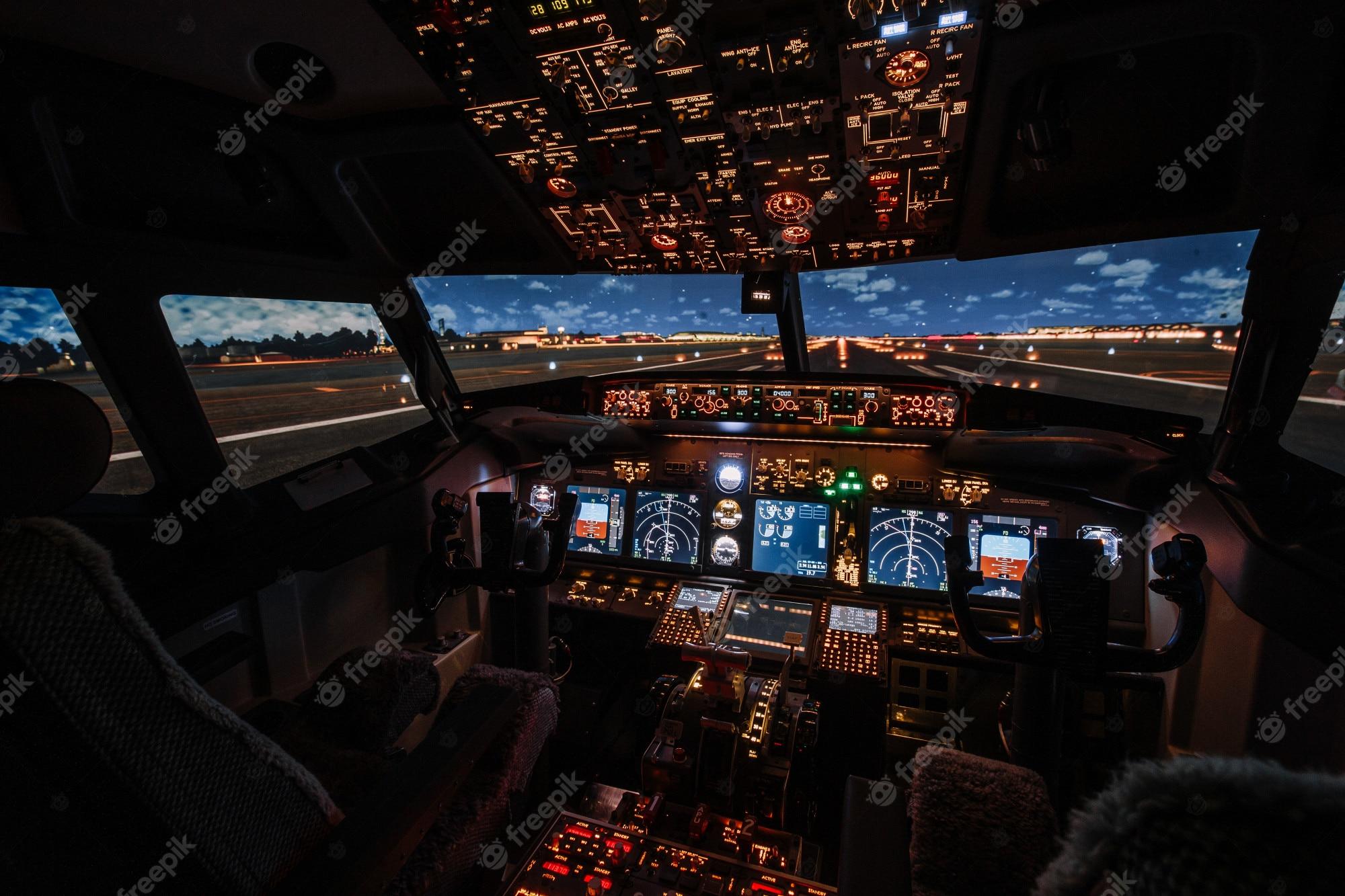 2000x1333 Premium Photo. Dramatic Full View Of Cockpit Modern Boeing Aircraft Before Take Off