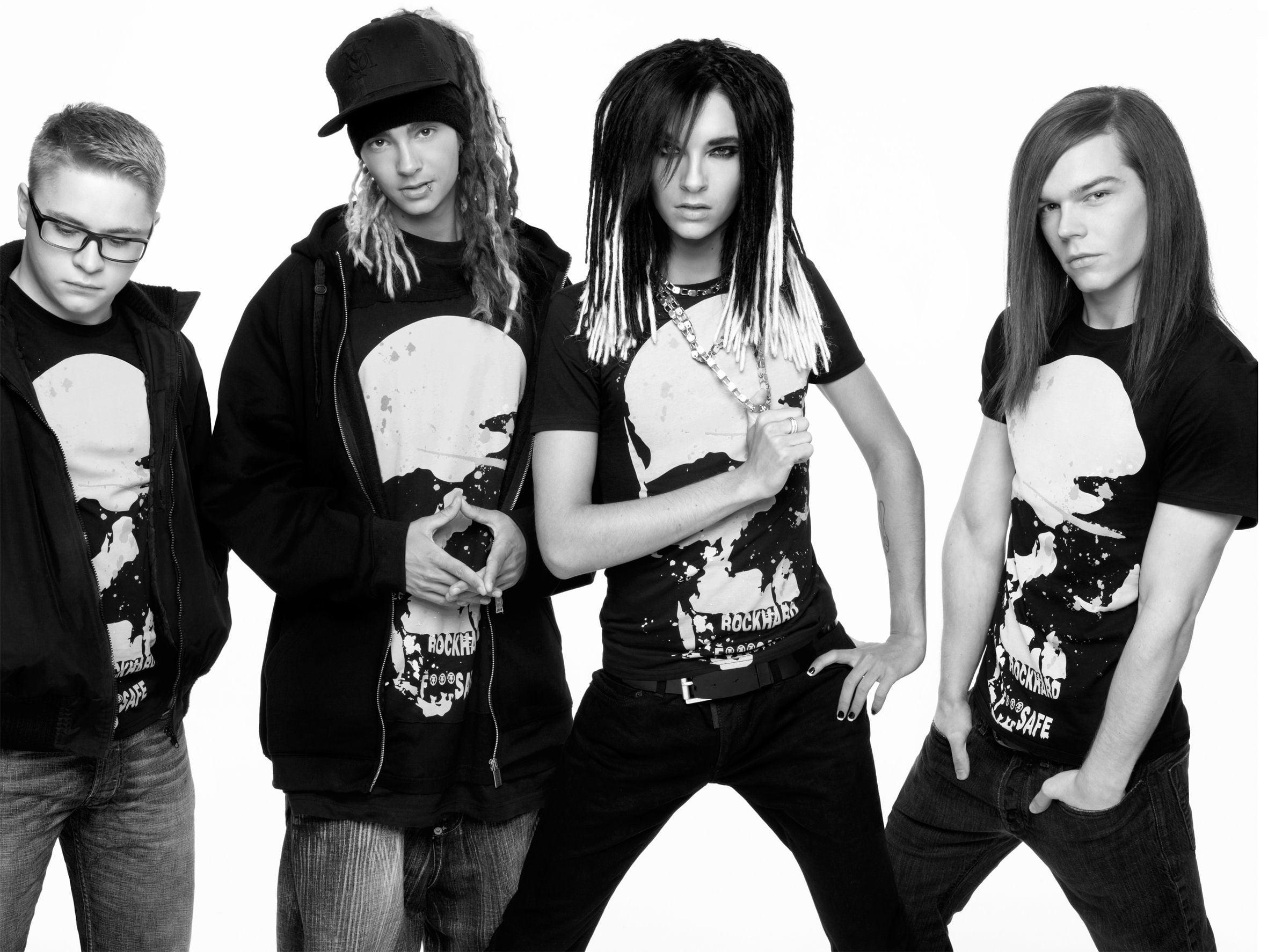 2362x1774 Wallpaper / pop rock, Tokio hotel, Tom Kaulitz, casual clothing, tee, Georg Listing, adult, alternative, black background, hairstyle, lifestyles, Tokyo hotel, young men free download