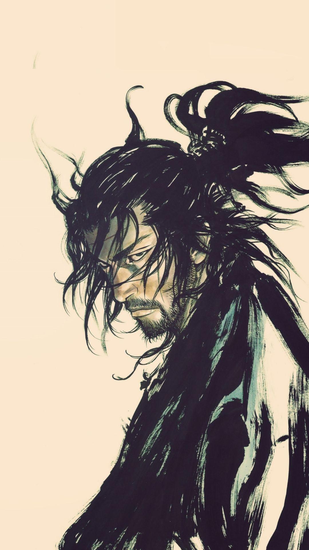 1080x1920 Samurai, warrior, serious, sketch art, minimal Wallpaper. Abstract