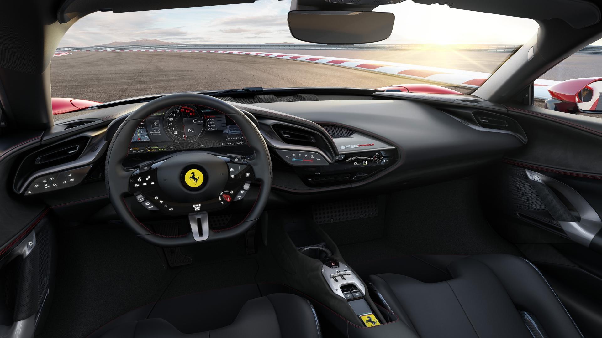 1920x1080 Black leather car interior Ferrari SF90 Stradale, 2019 Desktop wallpaper 1920x1080