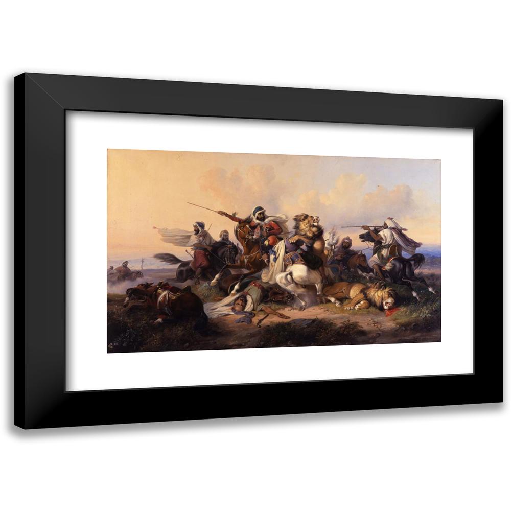 1002x1002 Raden Saleh 24x16 Black Modern Framed Museum Art Print Titled Lion Hunt (1841)
