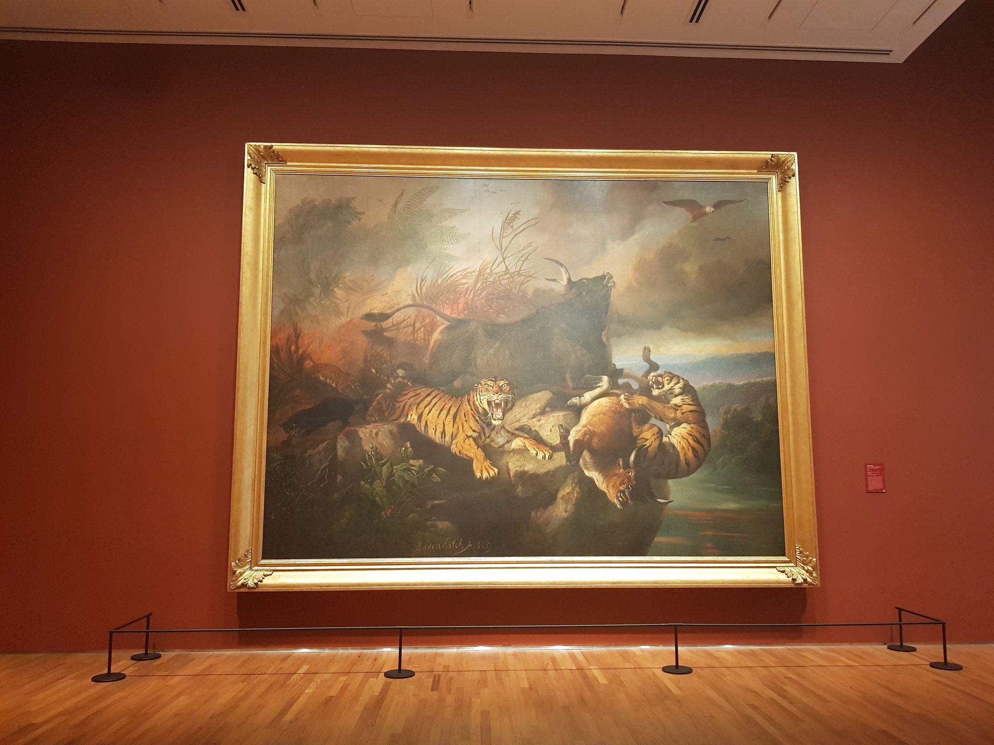 2048x1536 PeiKuan331 the breathtakingly beautiful painting Boschbrand” (Forest Fire) by Raden Saleh.it depicts a dramatic scene where numerous wild animals have been chased by a forest fire to edge of