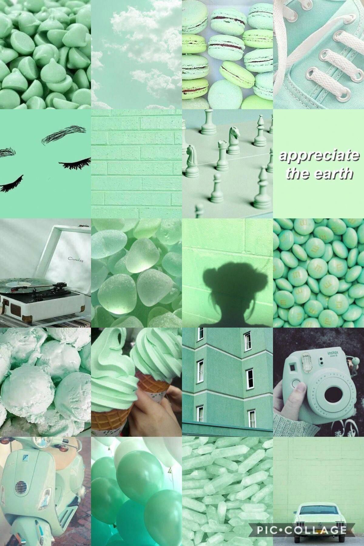 1200x1800 Download Light Green Aesthetic Trendy Collage Wallpaper