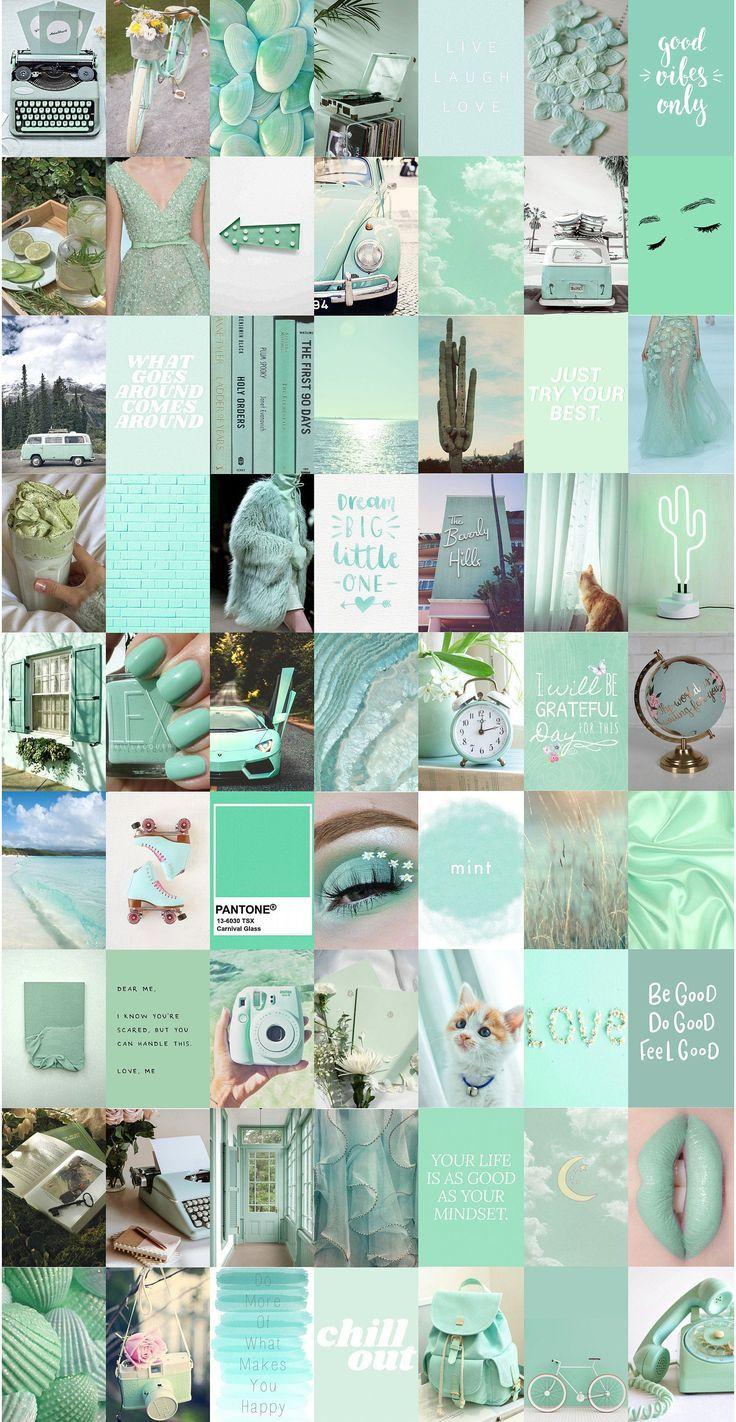 736x1422 Mint Green Collage Wallpaper