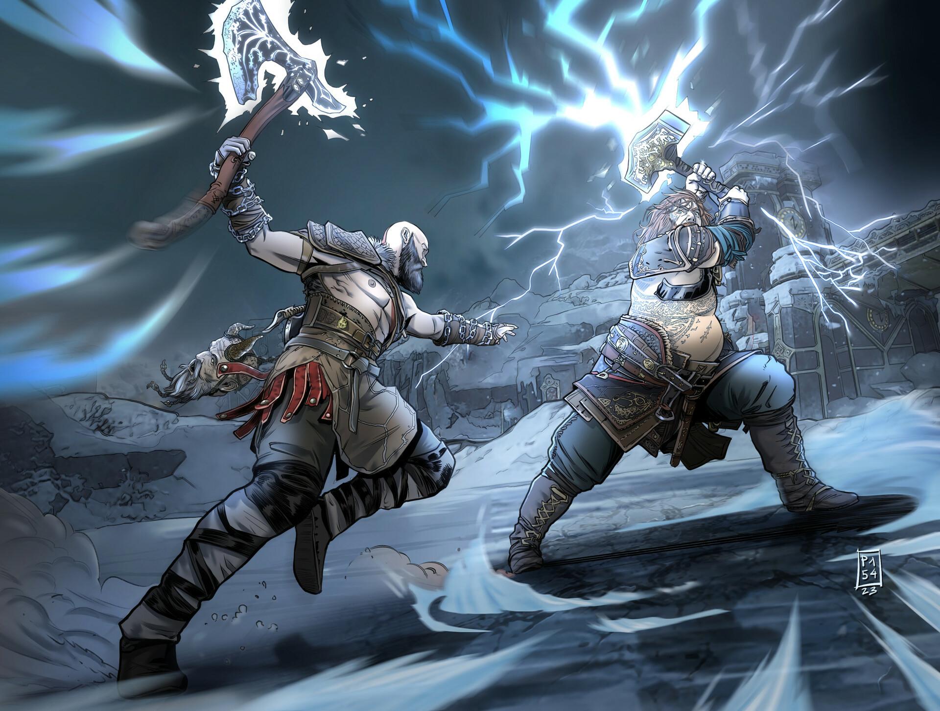 1920x1453 Thor vs Krato Cartoon Art Wallpaper, HD Artist 4K Wallpaper, Image, Photo and Background