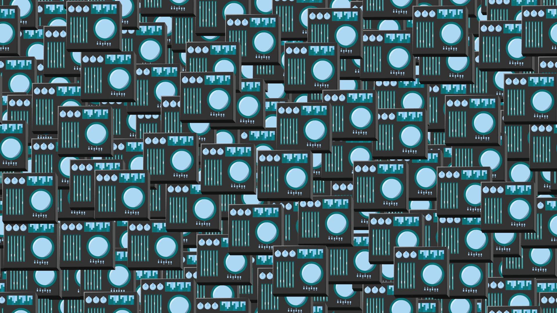 1920x1080 Seamless pattern endless with music audio dj consoles with vinyl old retro vintage hipster from 70s, 80s, 90s isolated on white background. Vector illustration