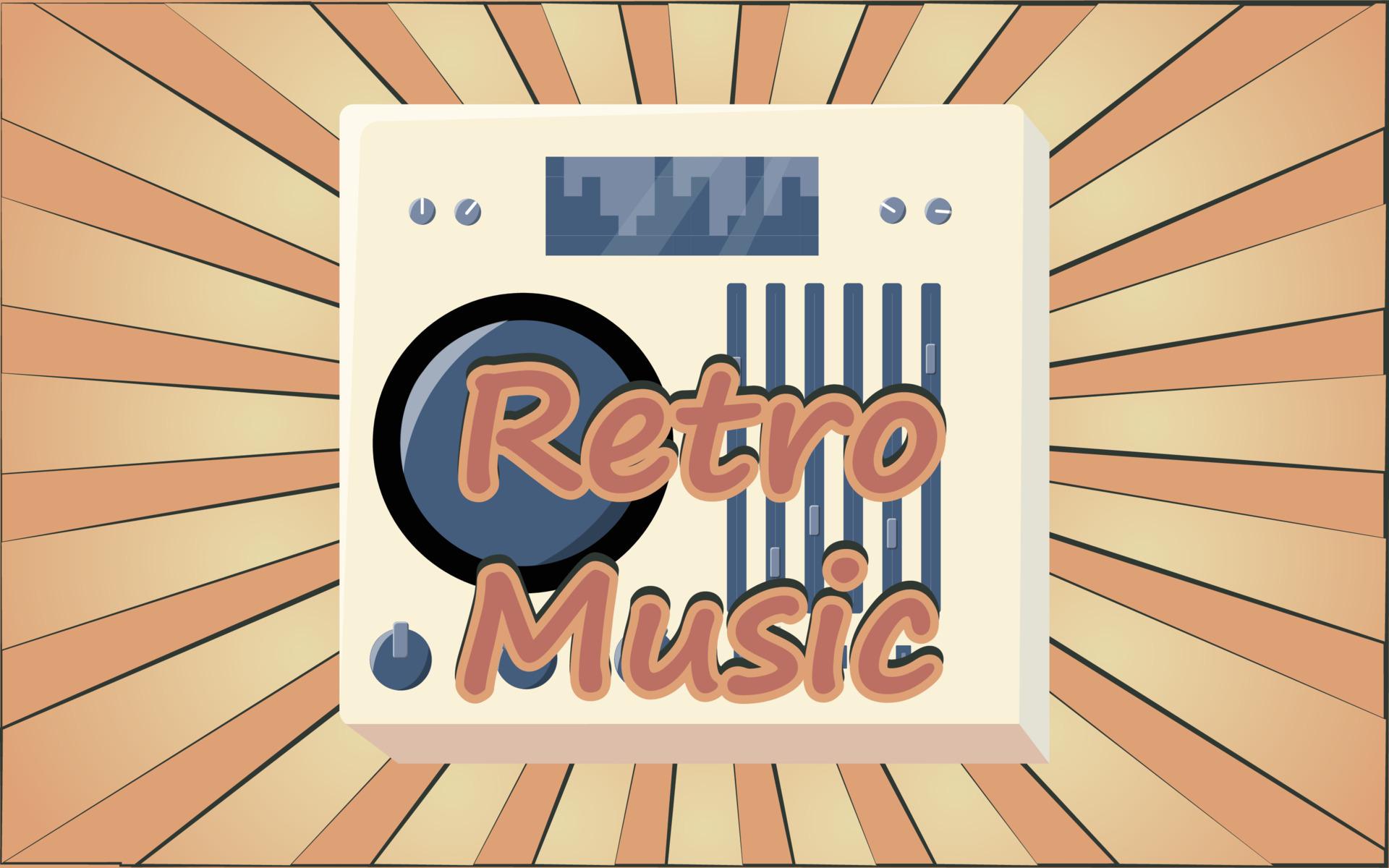 1920x1200 Old retro vintage poster with audio music equipment vinyl dj board with sliders and cranks and buttons from the 70s, 80s, 90s against the background of the brown rays of the sun