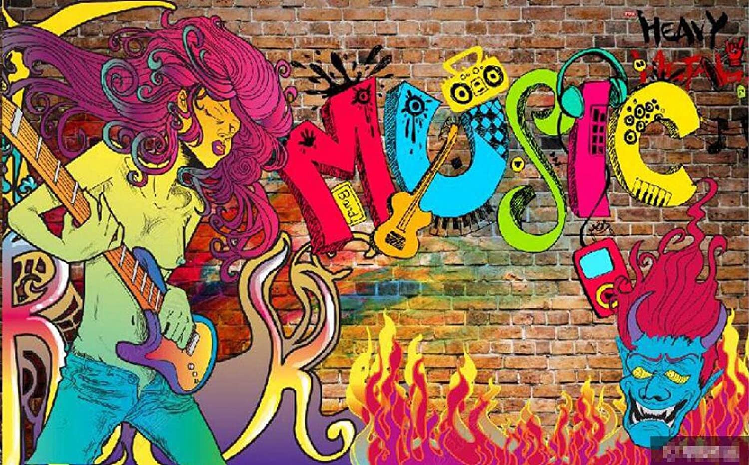 1500x932 Amazon.co.jp: Wall Mural Wallpaper Brick Wall Graffiti Music Mural Wallpaper Bedroom Living Room Sofa TV Background for Wall Decor, 98x69 inches : DIY, Tools & Garden