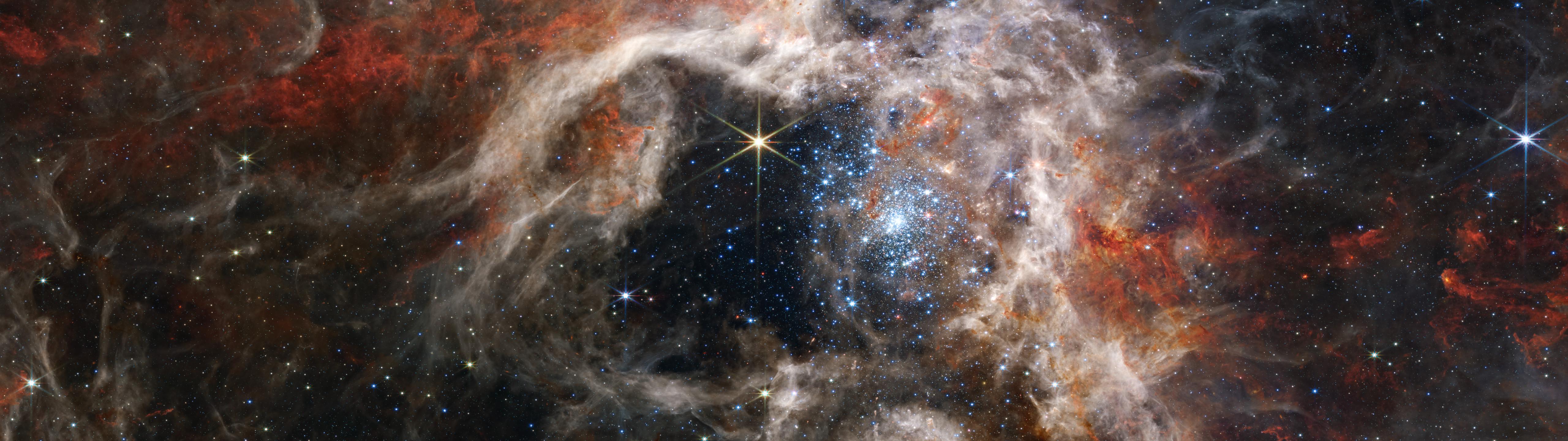 5120x1440 James Webb Space Telescope, science, ultrawide, super ultra wide, space, stars, infrared, Tarantula Nebula, nebulax1440 Wallpaper