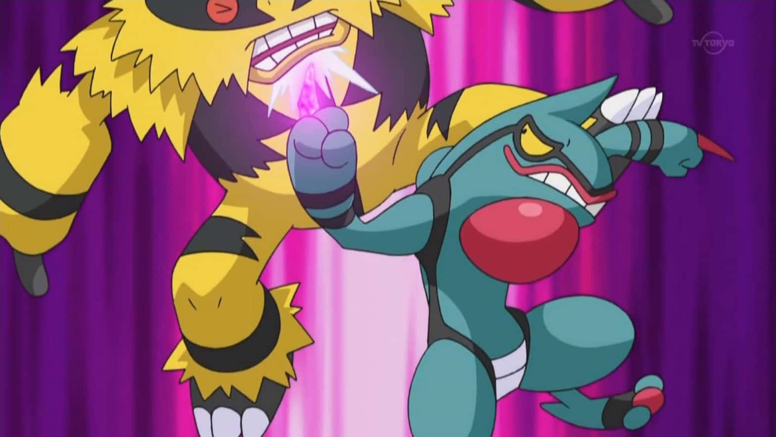 1566x881 Download Toxicroak Vs Electivire Pokemon Battle Wallpaper