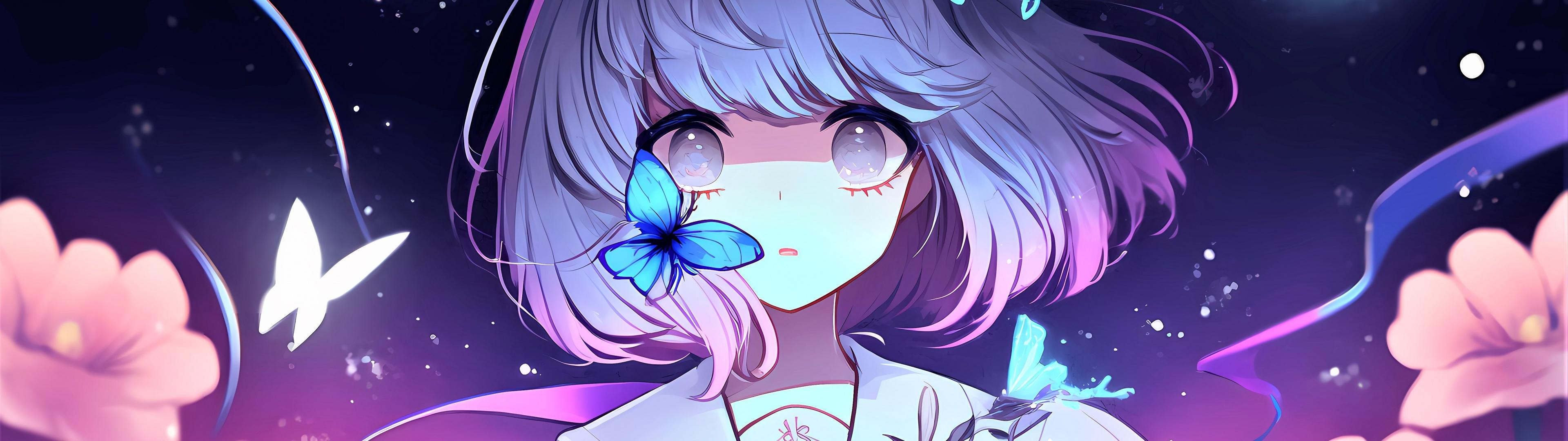 3840x1080 Anime girl Wallpaper 4K, Girly background, Surreal, Fairy