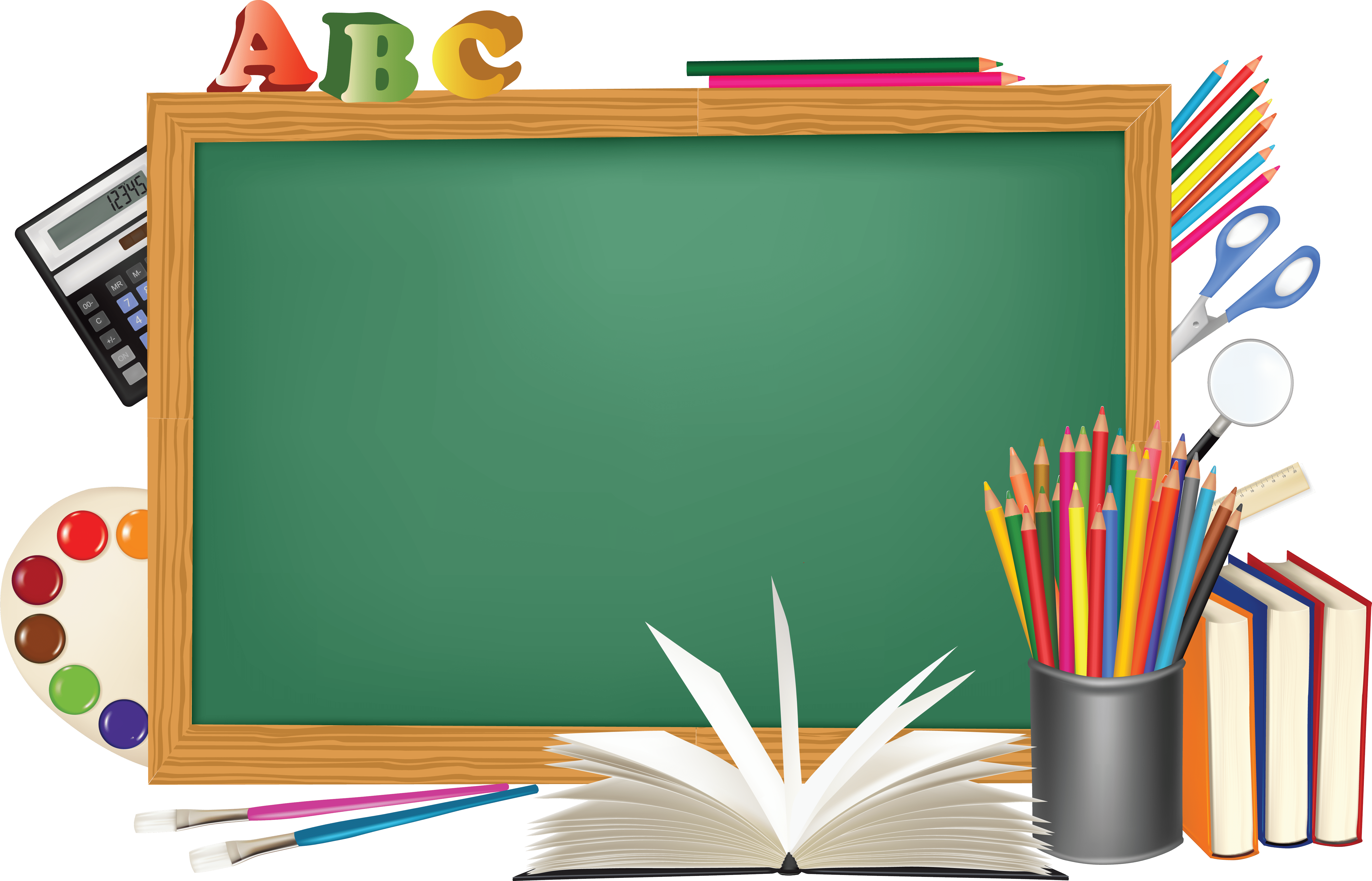 5705x3662 School Supplies Clipart PNG Image