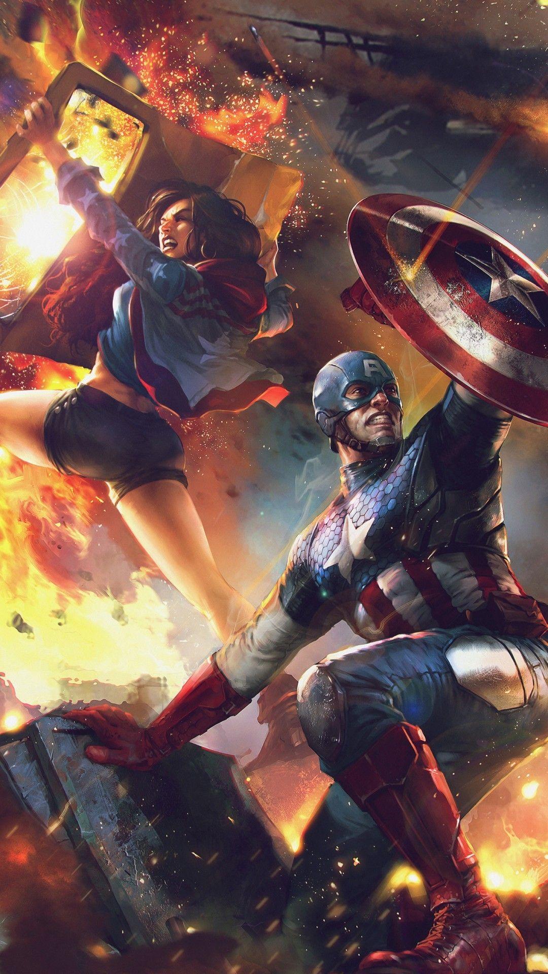 1080x1920 Free America Chavez and Captain America Artwork phone wallpaper