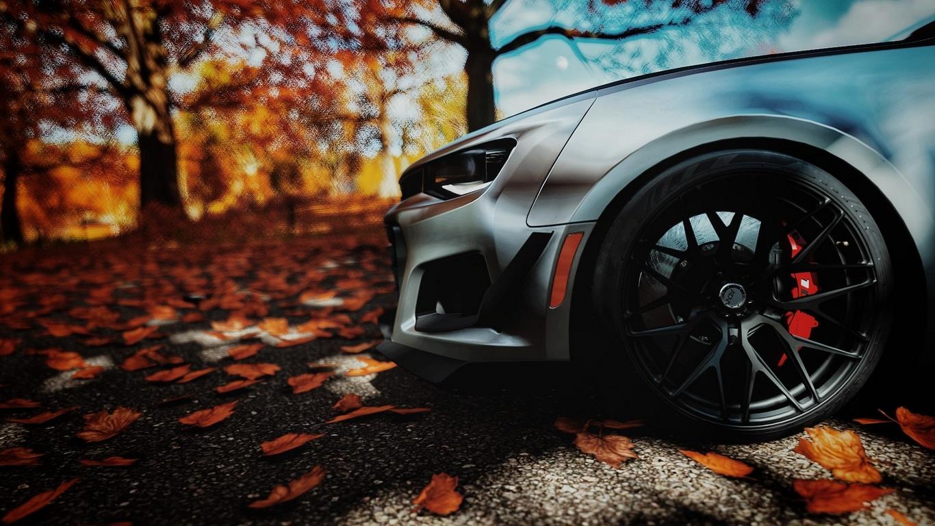 1366x768 Wallpaper / chevrolet camaro zl1 1le, Camaro, Chevy, Forza Horizon car, video games, fall, rims free download