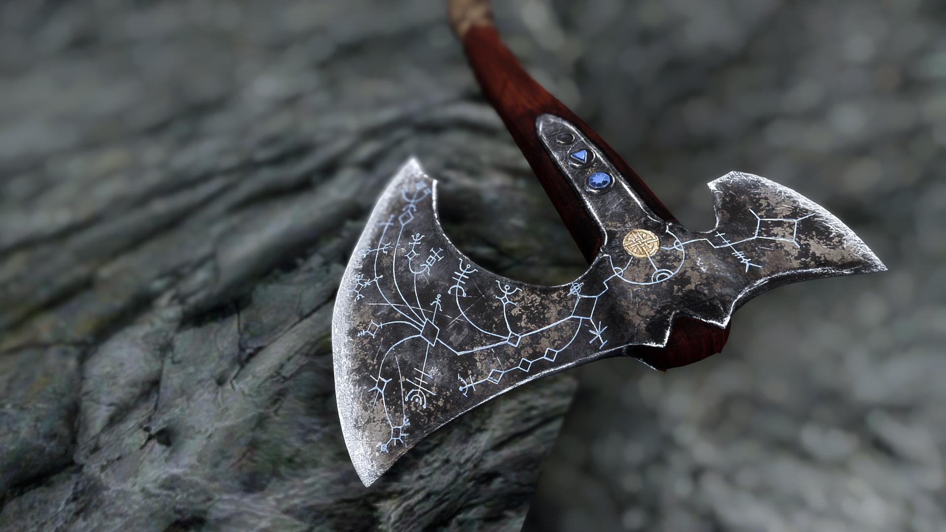 1920x1080 Skyrim mod adds God of War Leviathan Axe