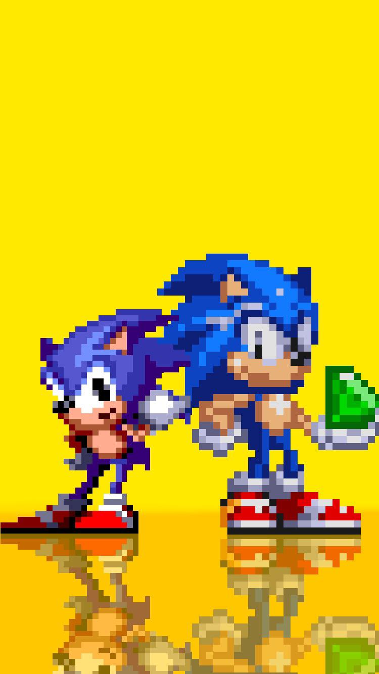 750x1334 Self Made) Classic Sonic and Modern Sonic Wallpaper