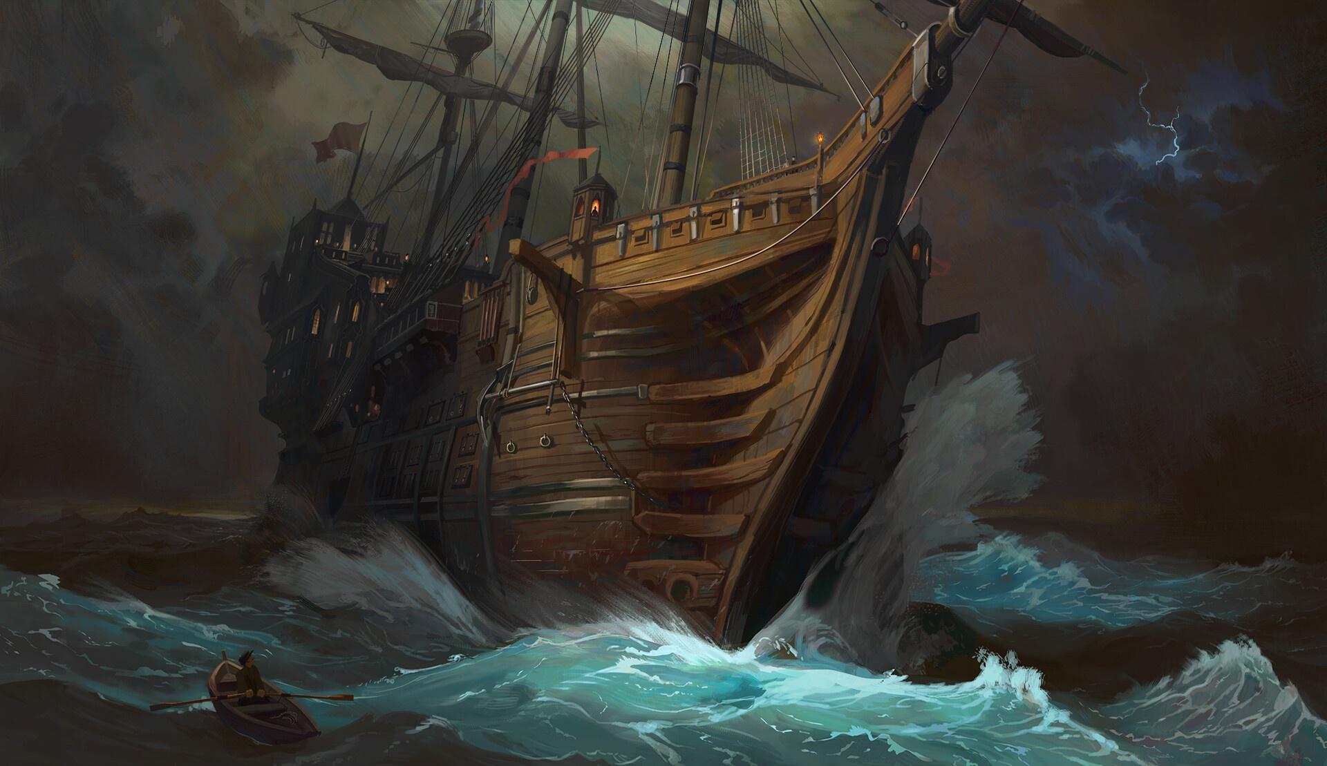 1920x1109 HD desktop wallpaper: Fantasy, Ship, Storm download free picture