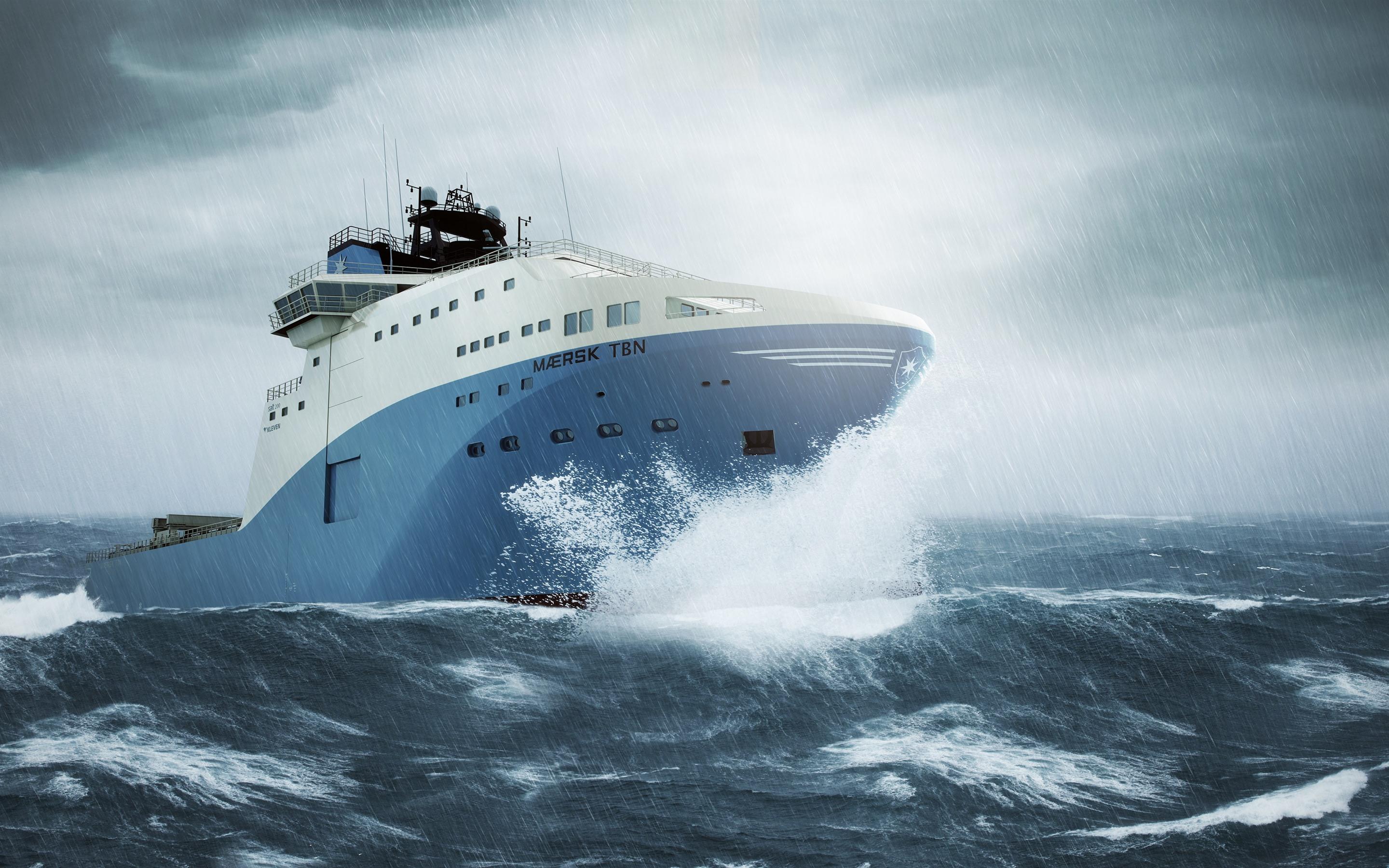 2880x1800 Wallpaper Ship, sea, storm, rain 3840x1200 Multi Monitor Panorama Picture, Image