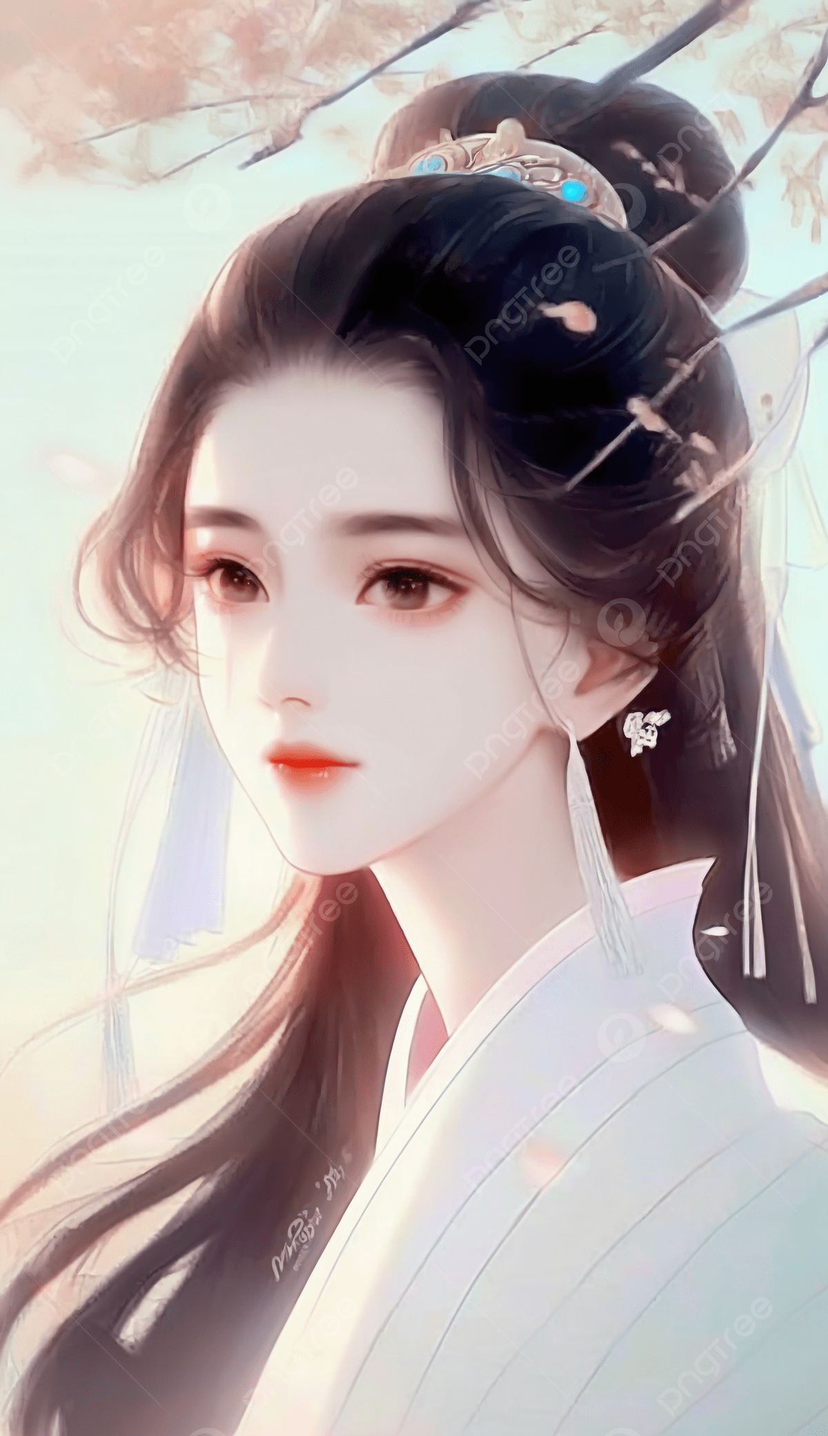 China Chinese art Anime asian girl watercolor Painting black Hair png   PNGEgg