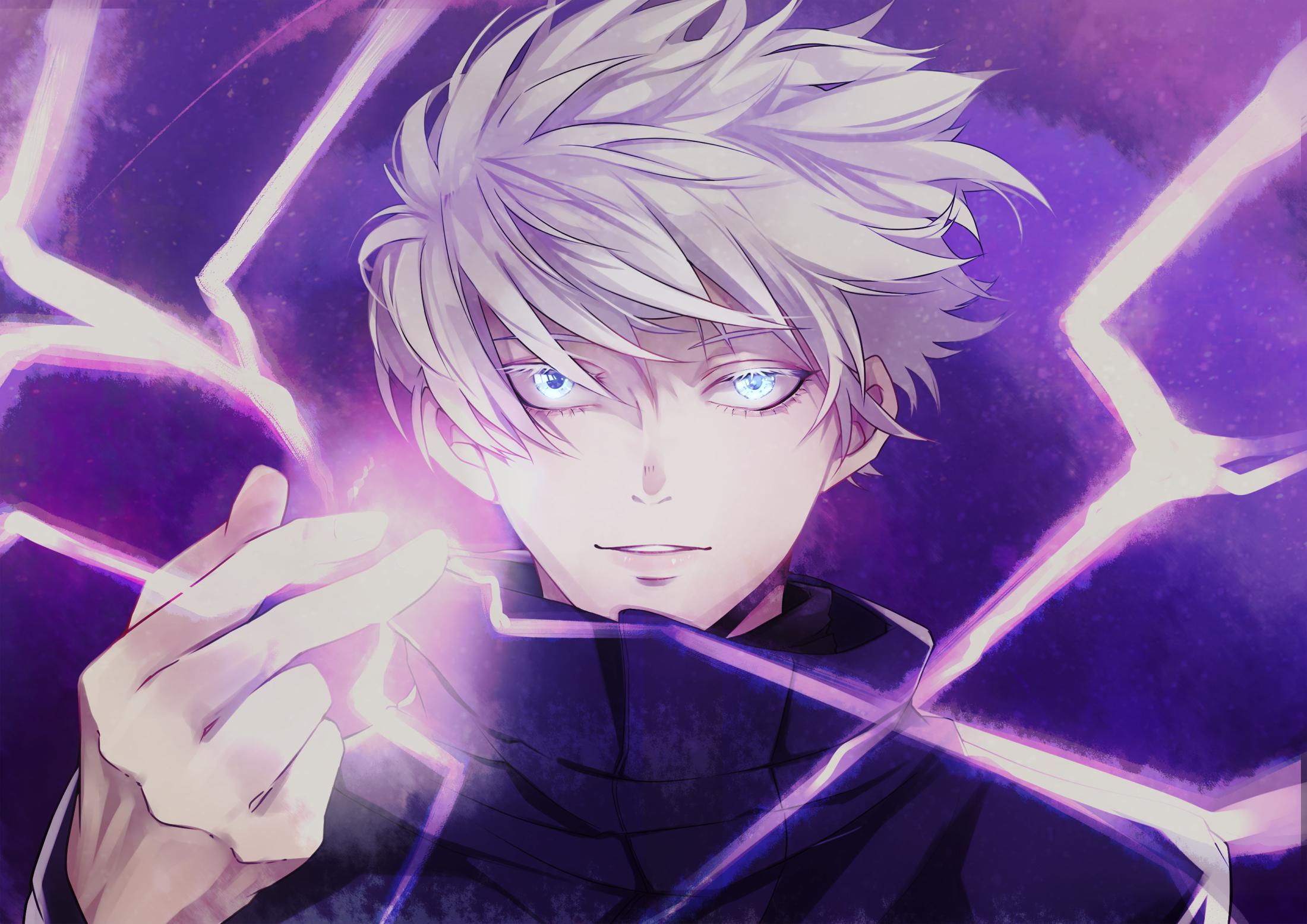 2200x1557 HD desktop wallpaper: Anime, Blue Eyes, White Hair, Satoru Gojo, Jujutsu Kaisen download free picture