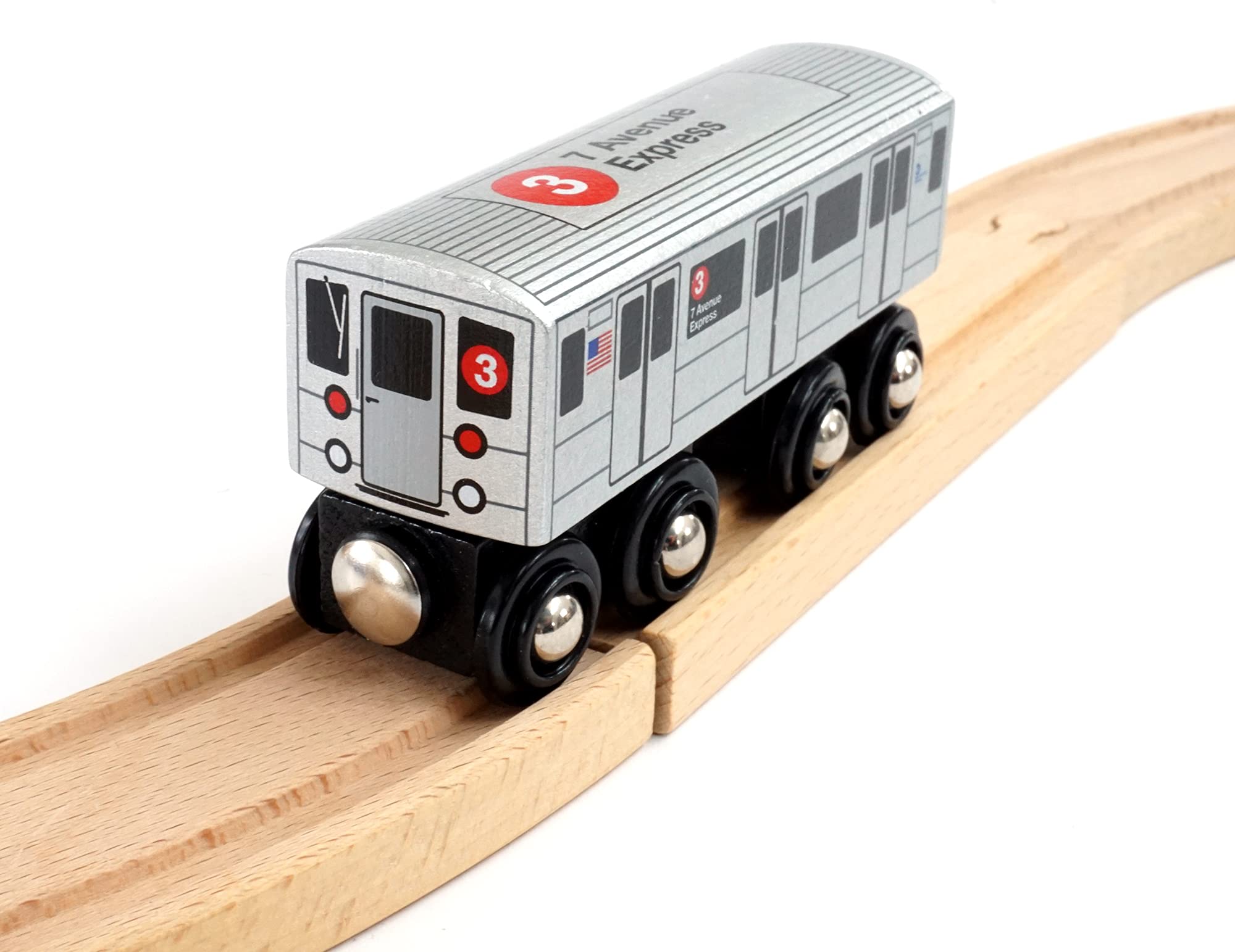 2000x1543 Munipals New York City Subway Wooden Railway (A Division IRT) 3 Train 7 Avenue Express–Child Safe And Tested Wood Toy Train : Toys & Games