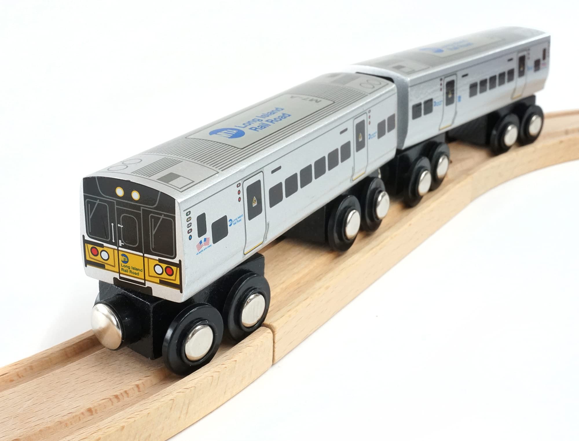 2000x1523 Munipals Long Island Rail Road Wooden Railway M7 2 Car Set–Child Safe And Tested Wood Toy Train : Toys & Games