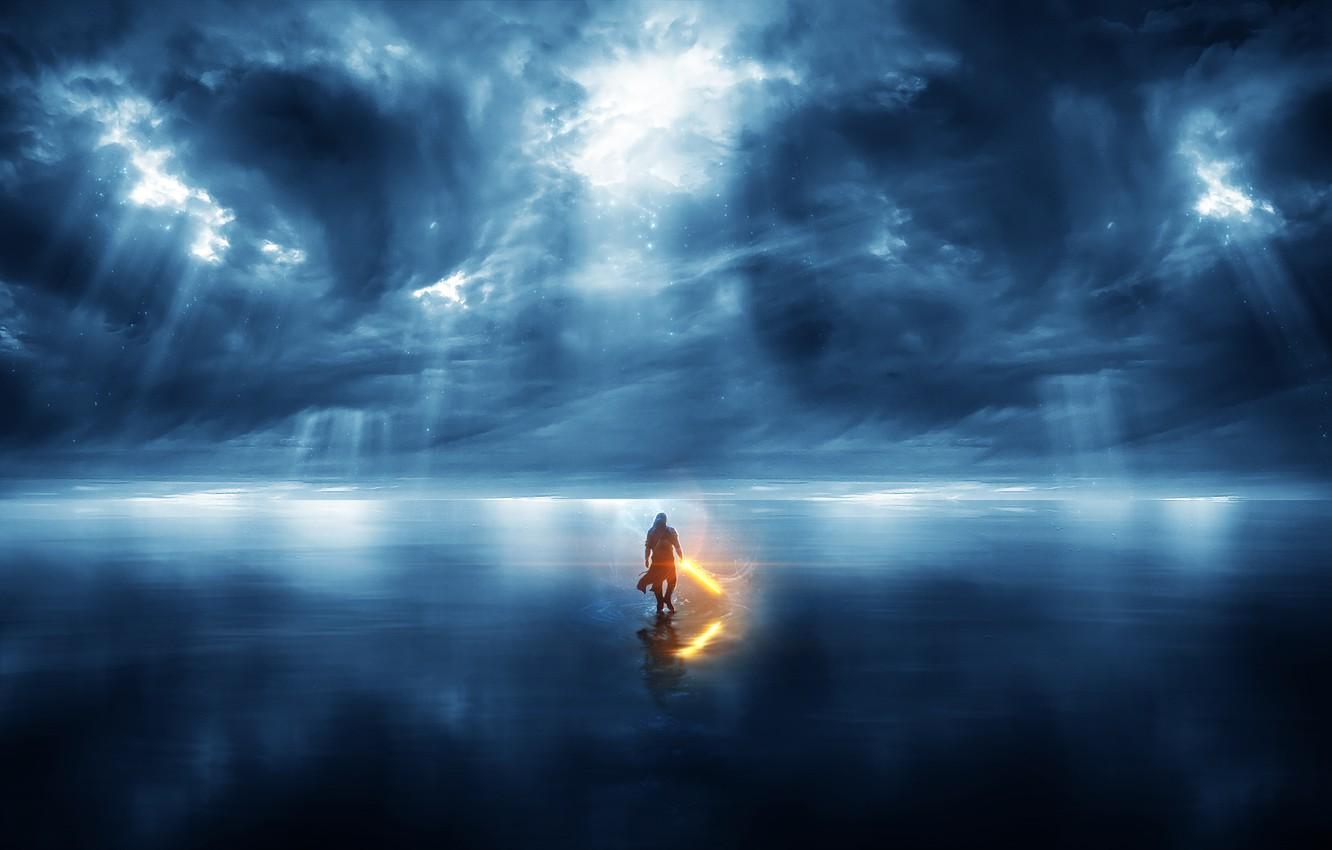 1332x850 Wallpaper sea, the sky, water, clouds, light, reflection, wars, light, sky, sea, water, 1920x clouds, reflection, warrior image for desktop, section фантастика