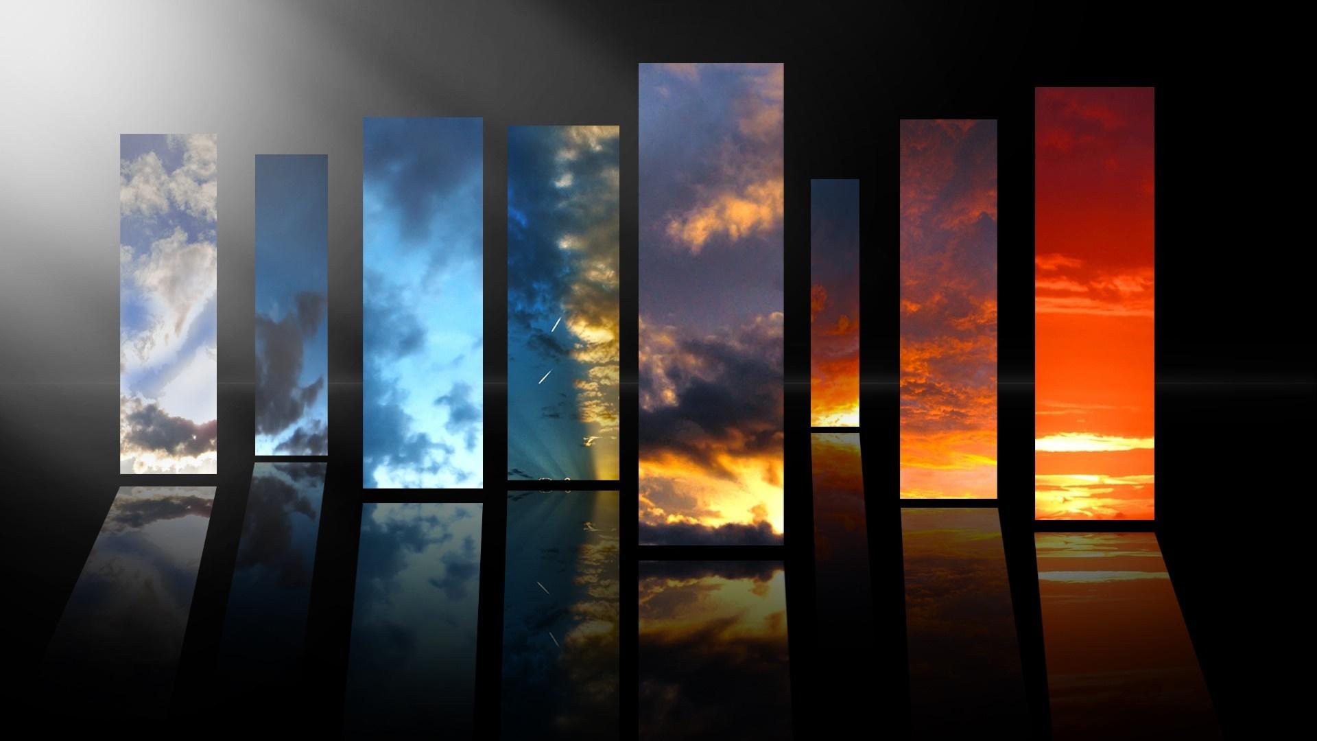 1920x1080 sunlight, window, sunset, night, abstract, reflection, symmetry, evening, glass, atmosphere, light, color, shape, darkness, computer wallpaper, modern art Gallery HD Wallpaper