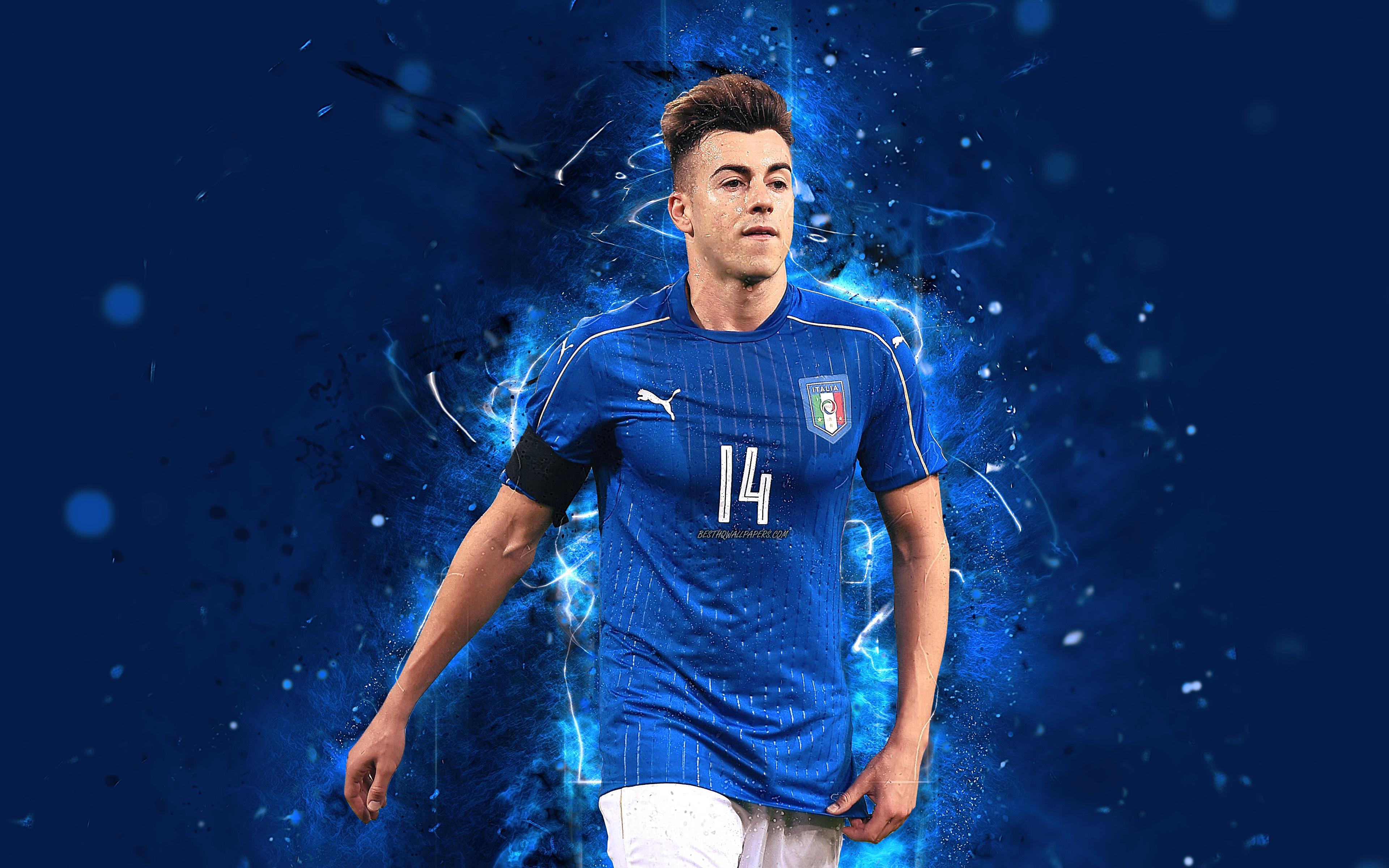 3840x2400 Download wallpaper 4k, Stephan El Shaarawy, abstract art, Italy National Team, fan art, El Shaarawy, soccer, footballers, neon lights, Italian football team for desktop with resolution 3840x2400. High Quality HD picture wallpaper